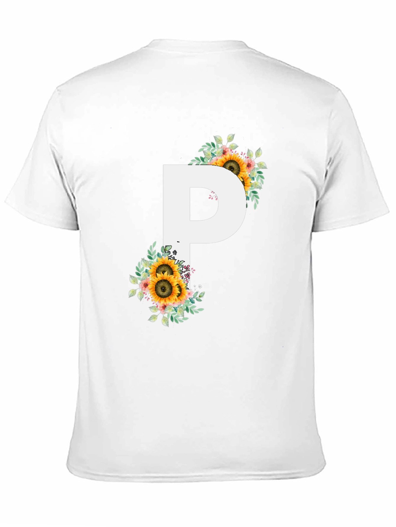 Floral Letter P Black T-Shirt
