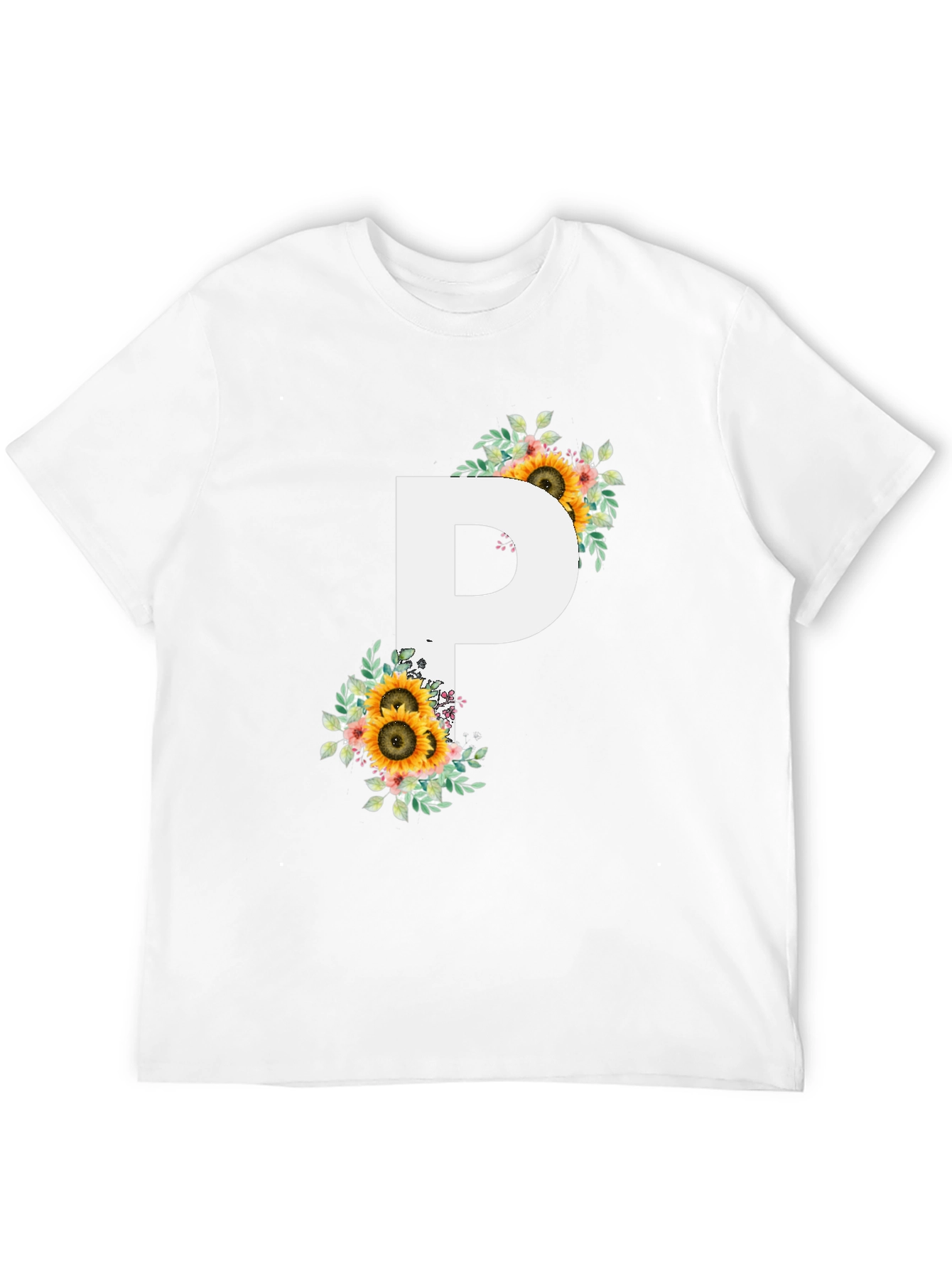 Floral Letter P Black T-Shirt