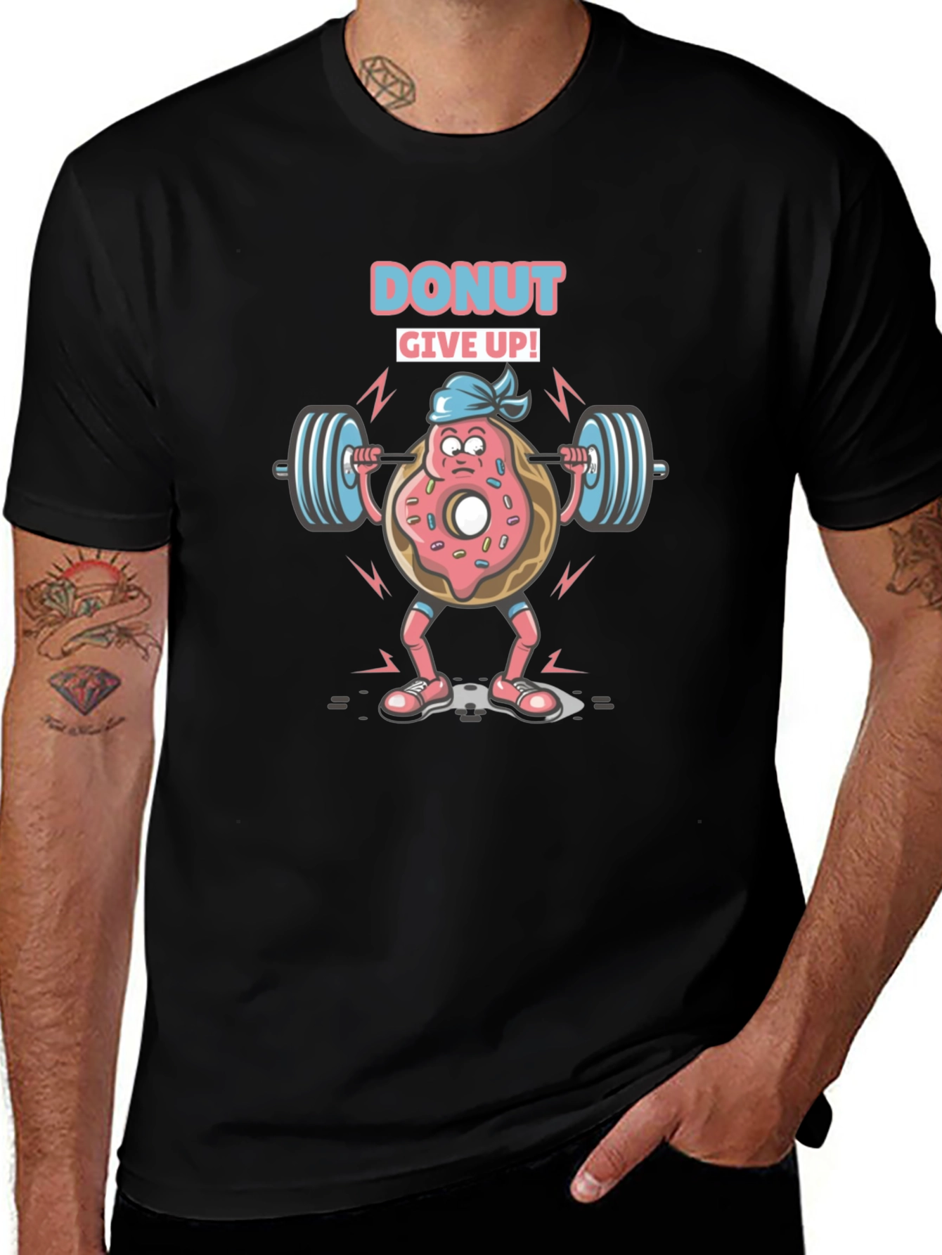 Donut Give Up Graphic Tee - Black Cotton Blend