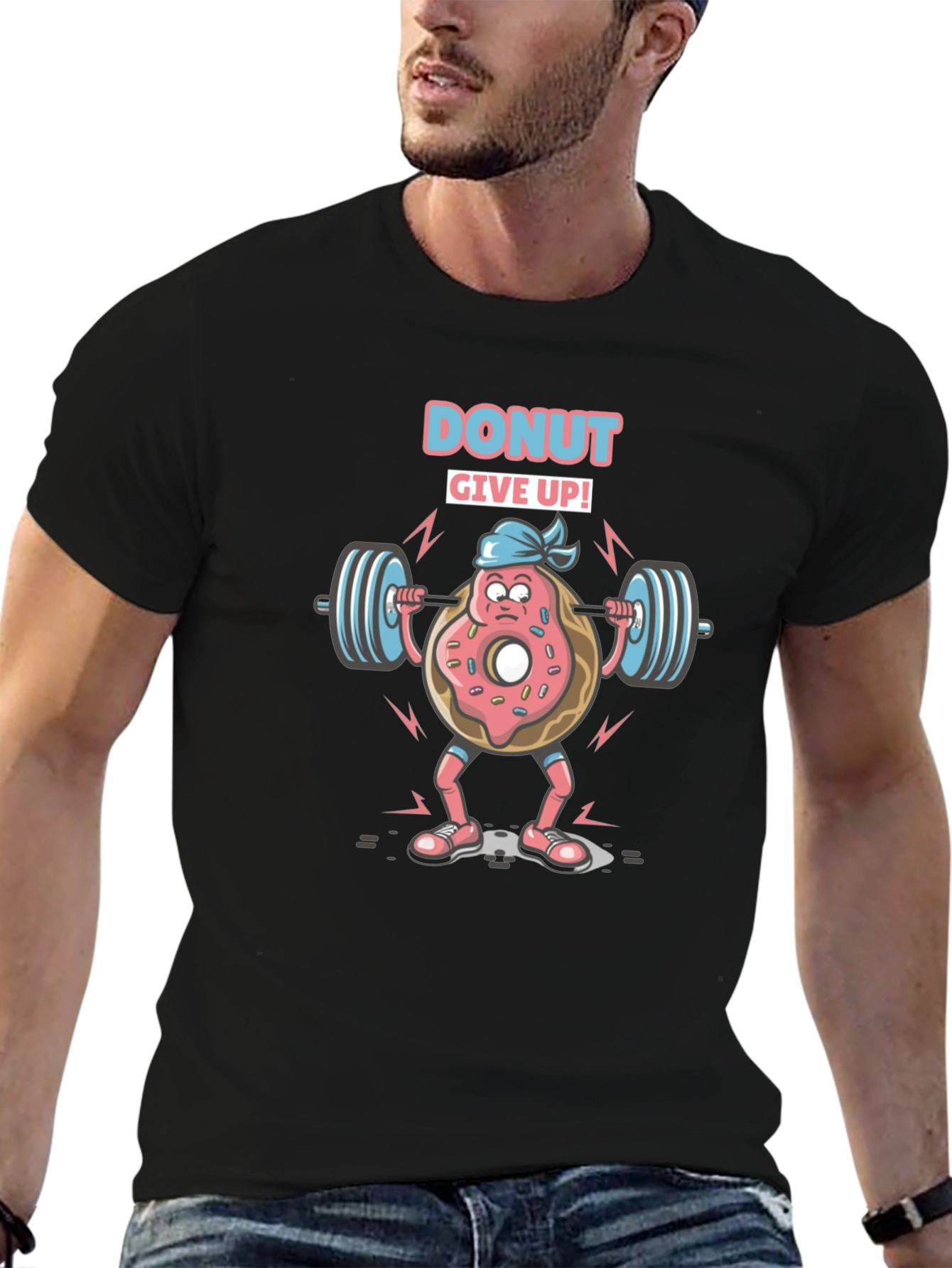 Donut Give Up Graphic Tee - Black Cotton Blend