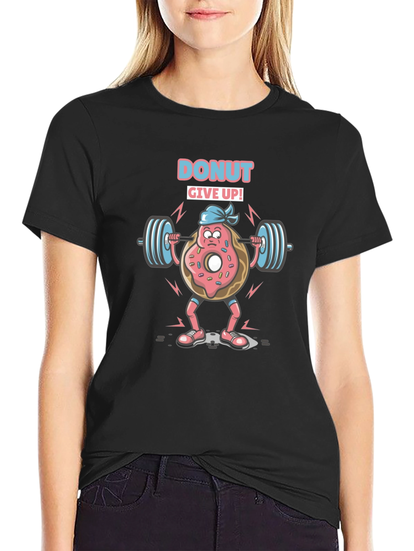 Donut Give Up Graphic Tee - Black Cotton Blend