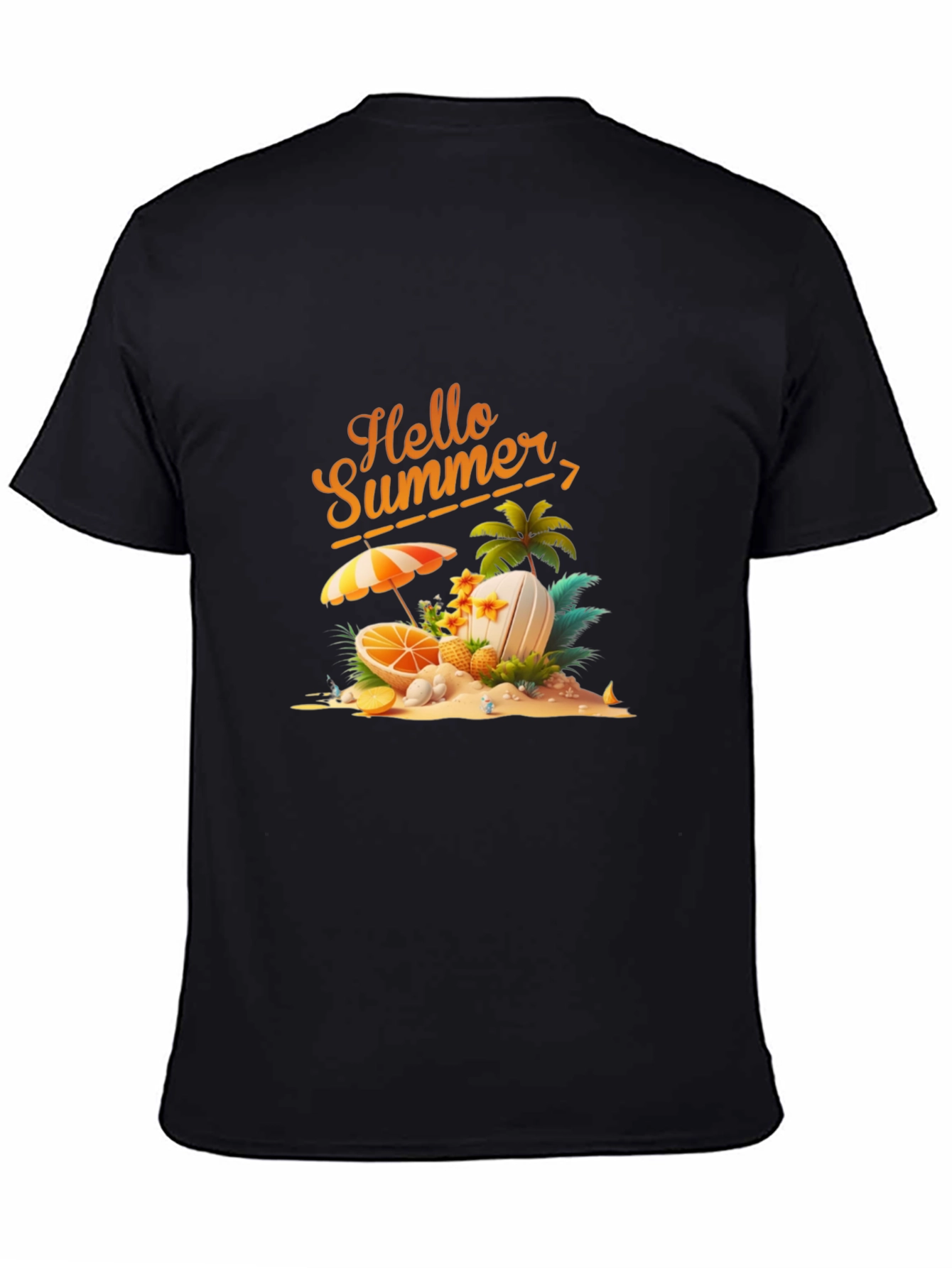 Hello Summer Graphic Print Black T-Shirt