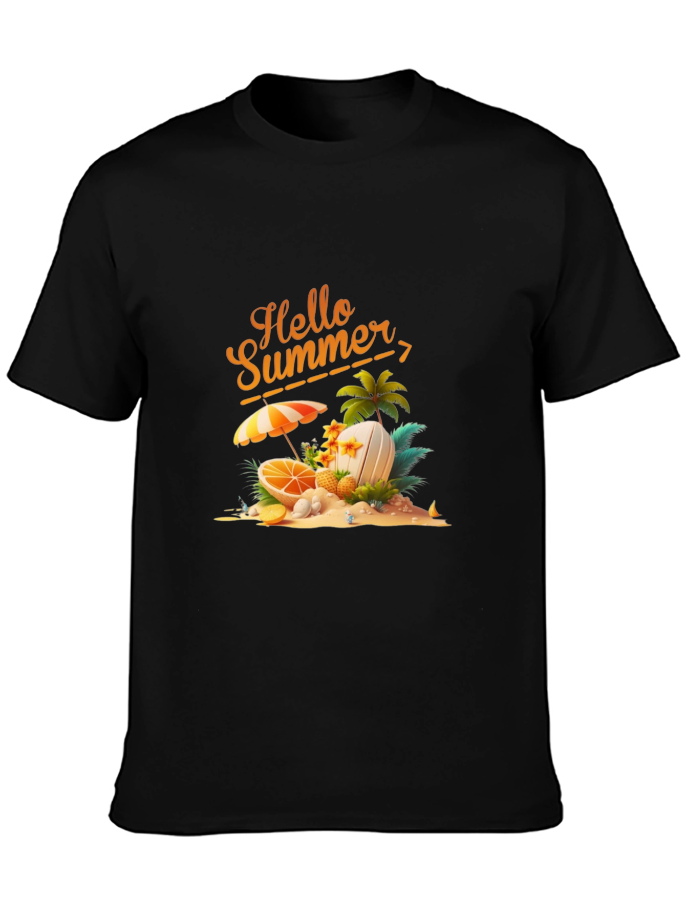 Hello Summer Graphic Print Black T-Shirt
