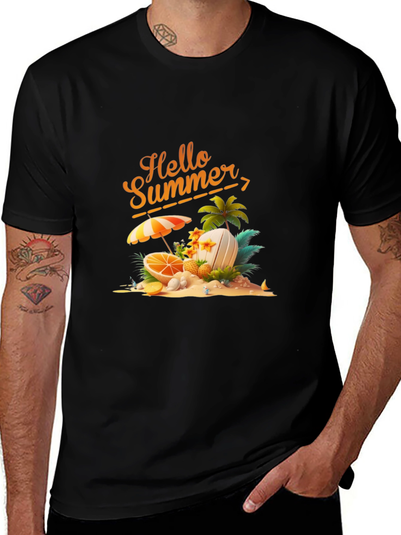 Hello Summer Graphic Print Black T-Shirt