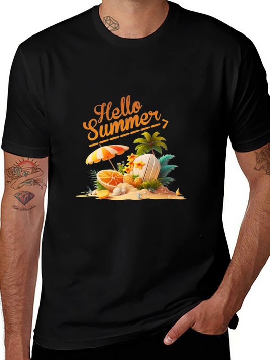 Hello Summer Graphic Print Black T-Shirt