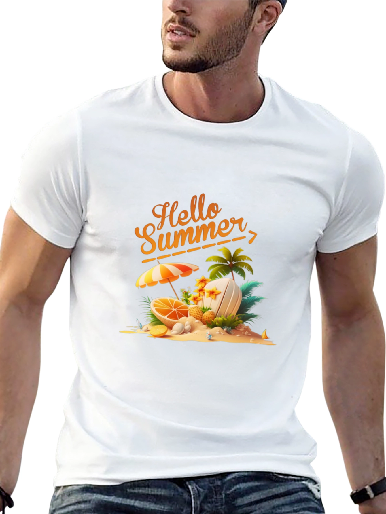 Hello Summer Graphic Print Black T-Shirt