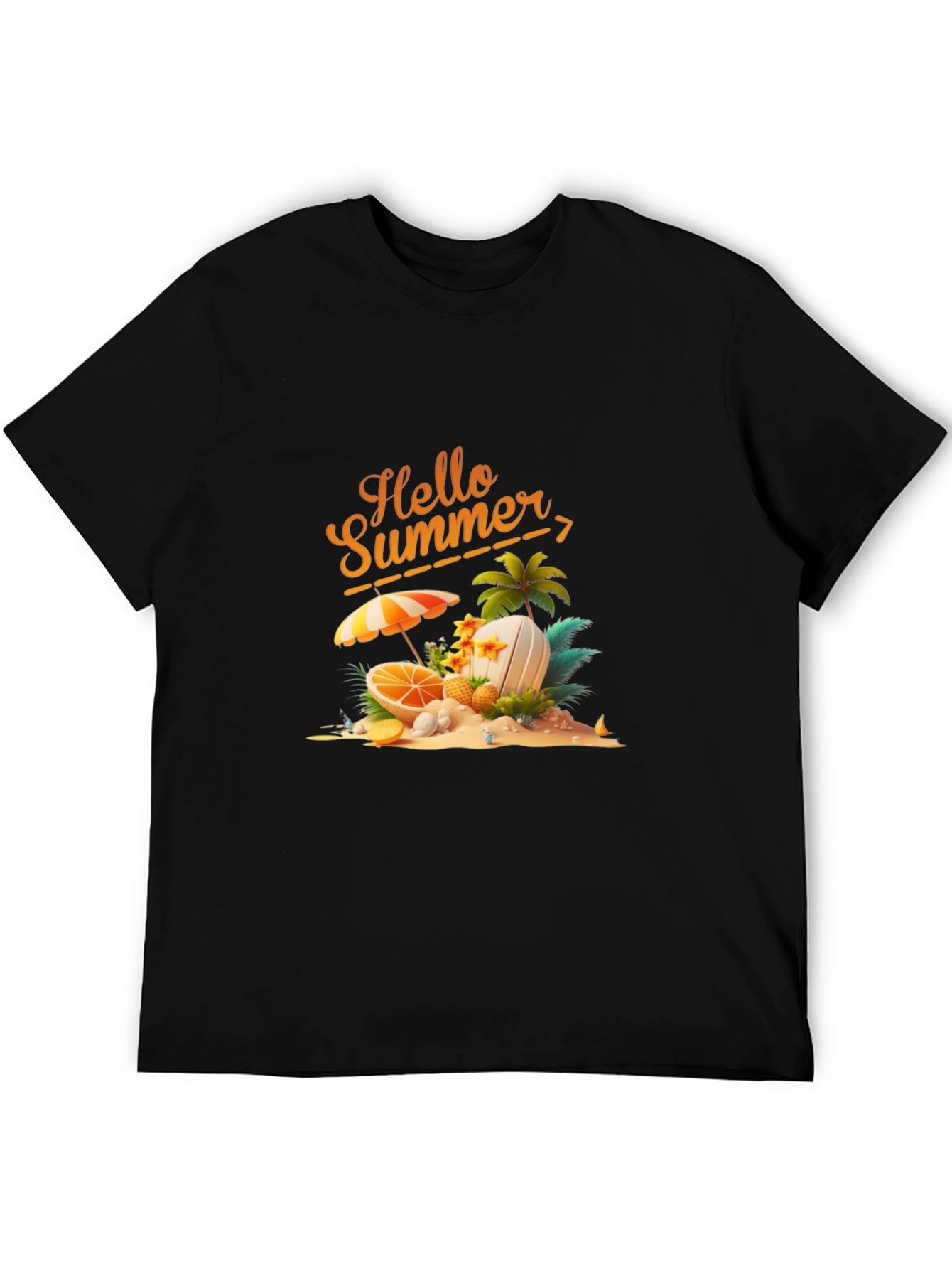 Hello Summer Graphic Print Black T-Shirt