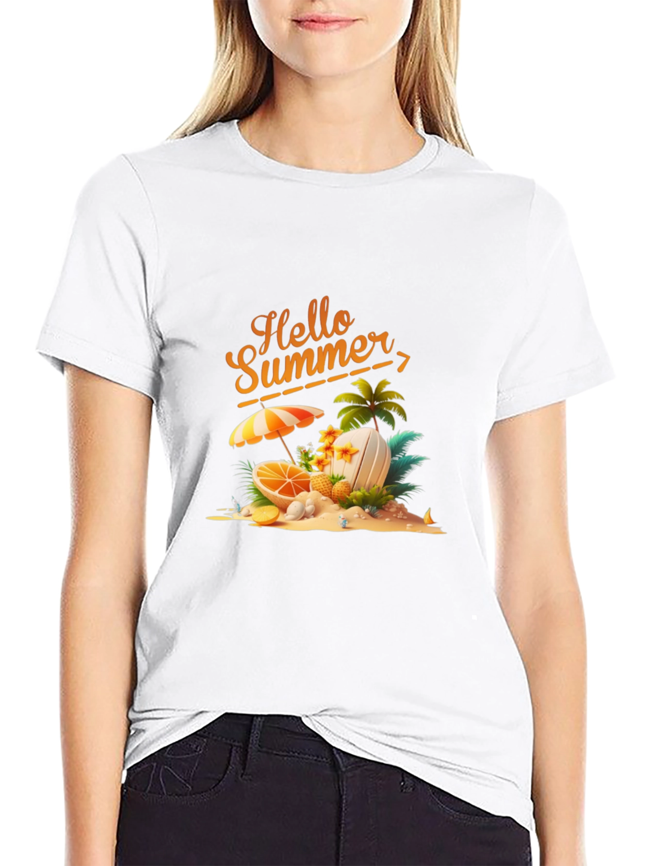 Hello Summer Graphic Print Black T-Shirt