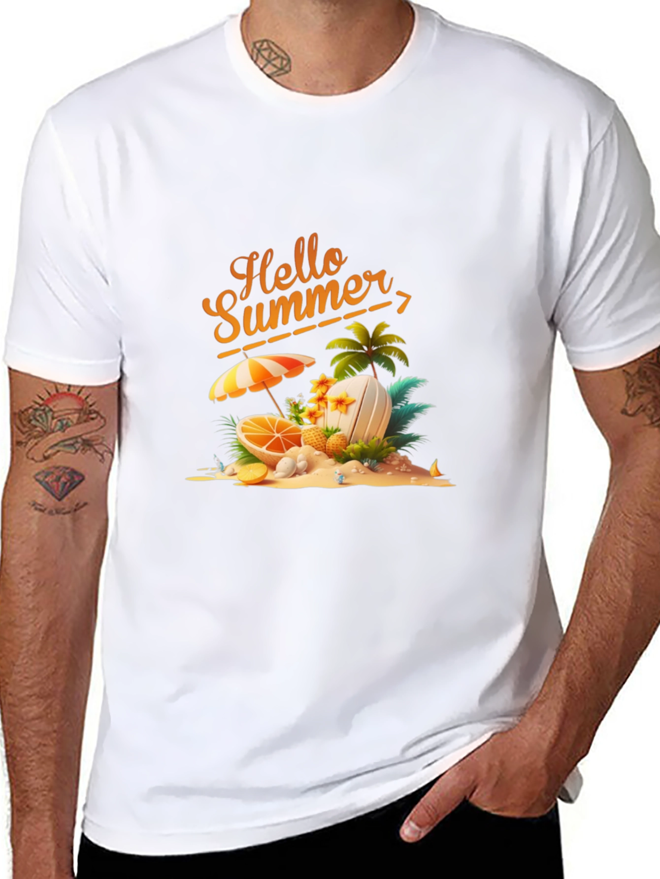 Hello Summer Graphic Print Black T-Shirt