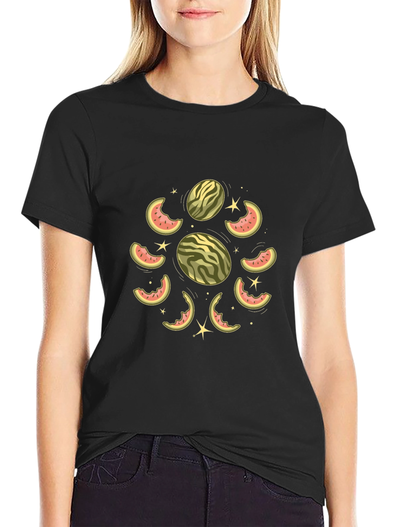 Watermelon Slice Graphic Black T-Shirt