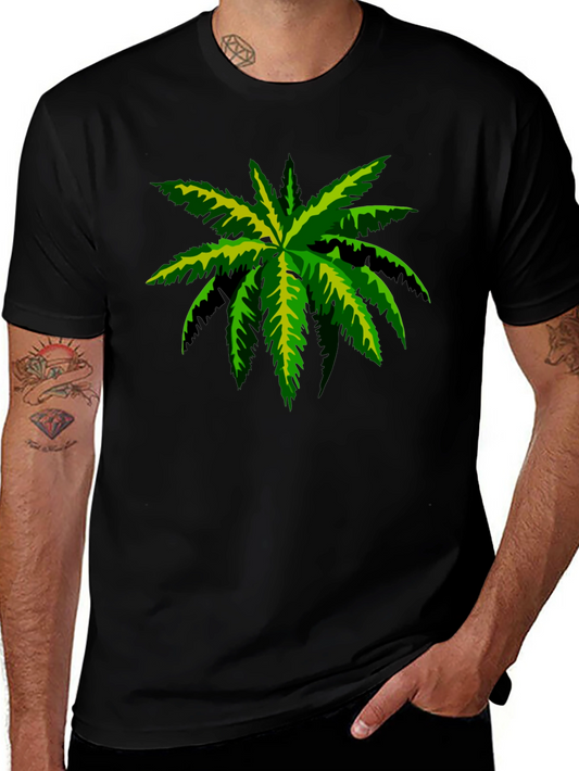 Tropical Palm Tee - Black Cotton Graphic T-Shirt