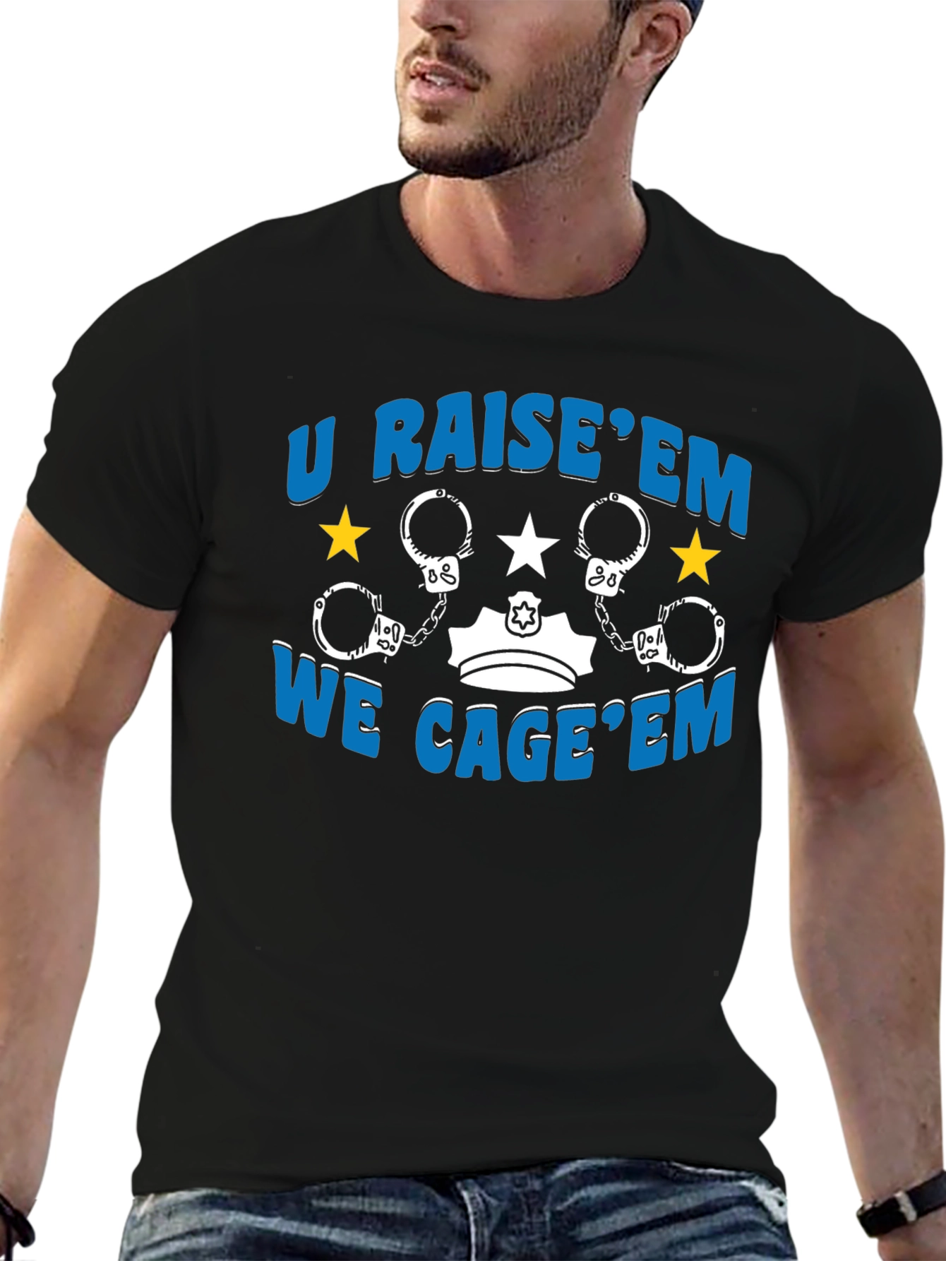 U Raise Em We Cage Em Graphic Tee