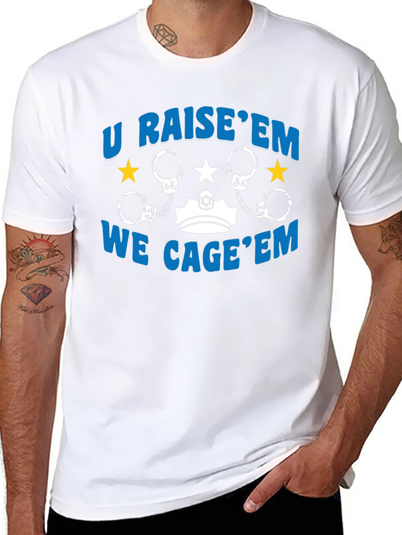 U Raise Em We Cage Em Graphic Tee