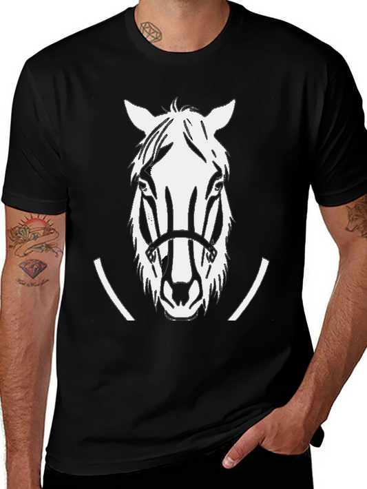 Horse Head Graphic Tee - Black Cotton Casual T-Shirt