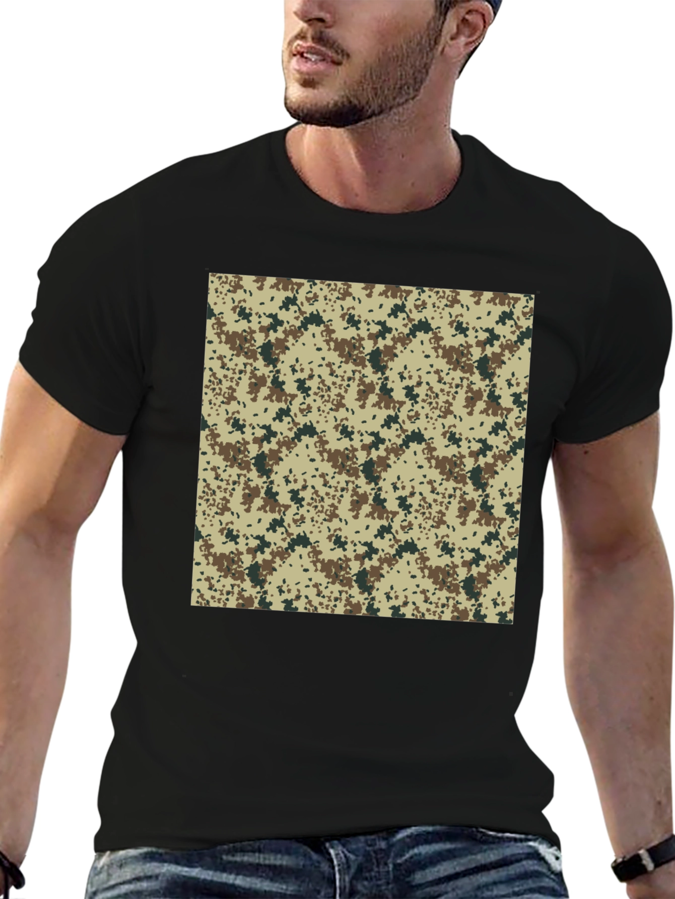 Camouflage Print Black T-Shirt