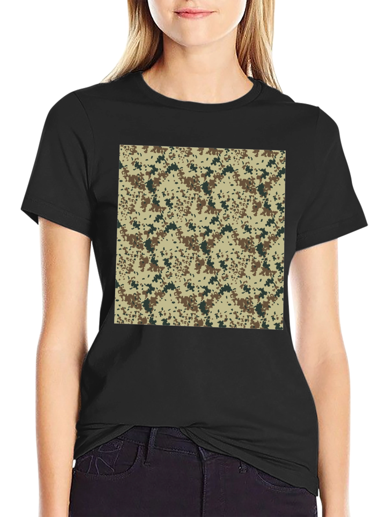 Camouflage Print Black T-Shirt