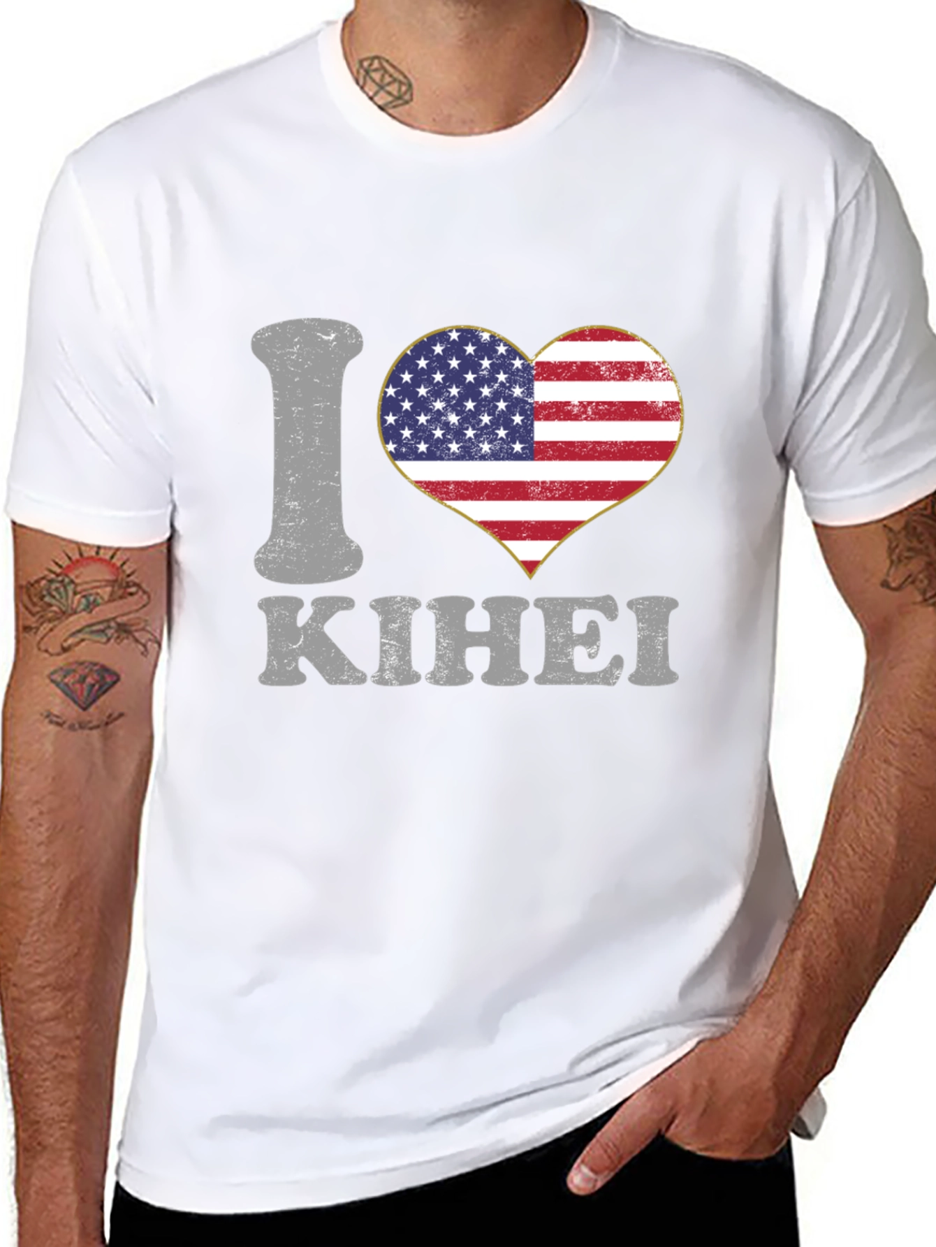 I Love Kihei USA Flag Heart T-Shirt