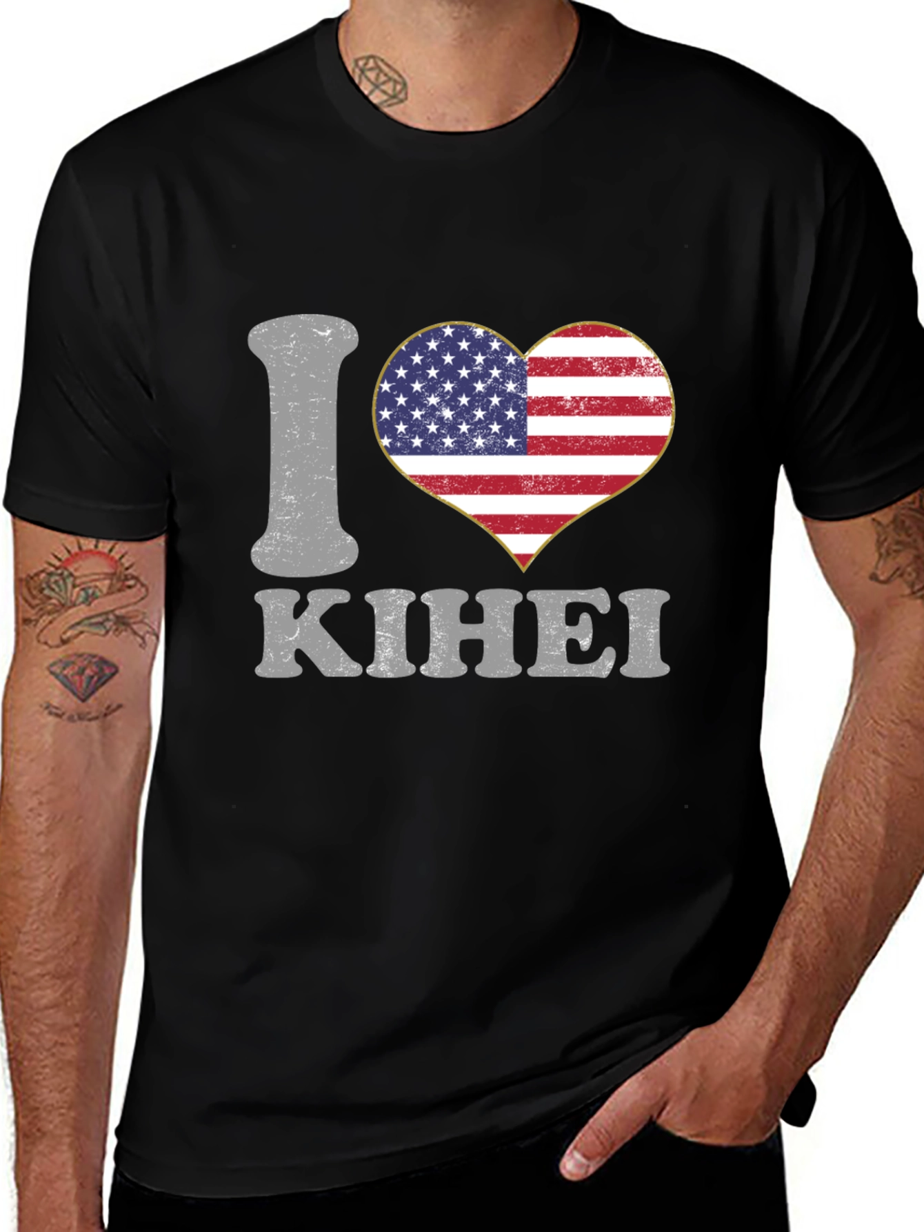 I Love Kihei USA Flag Heart T-Shirt