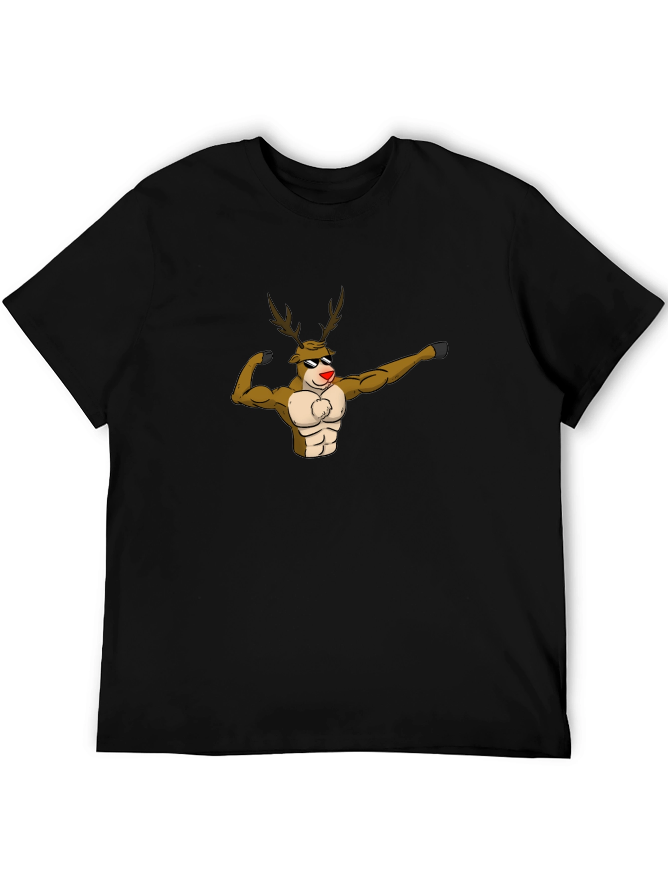 Muscular Reindeer Graphic T-Shirt