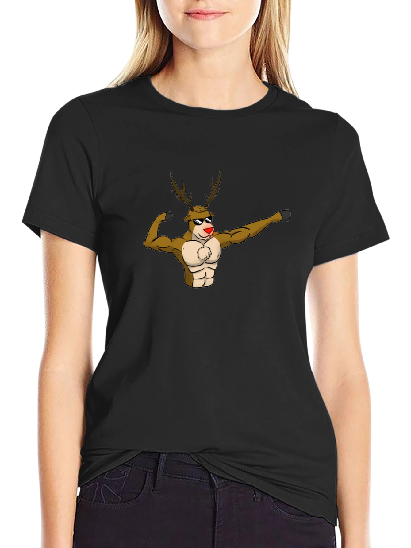 Muscular Reindeer Graphic T-Shirt