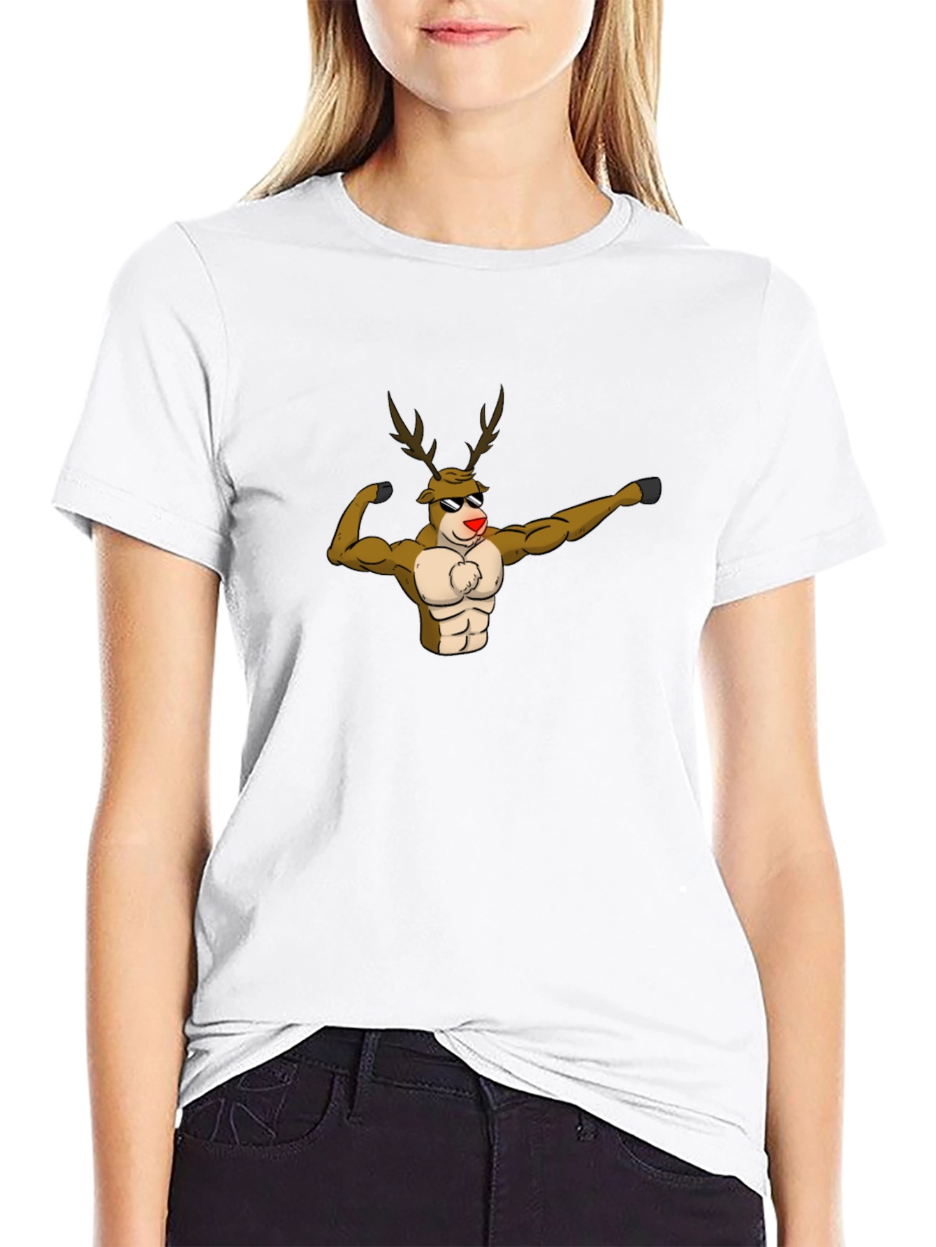 Muscular Reindeer Graphic T-Shirt