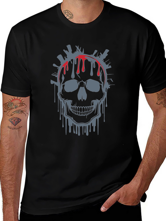 Skull Graphic Print Crew Neck Tee - Mens Black T-Shirt