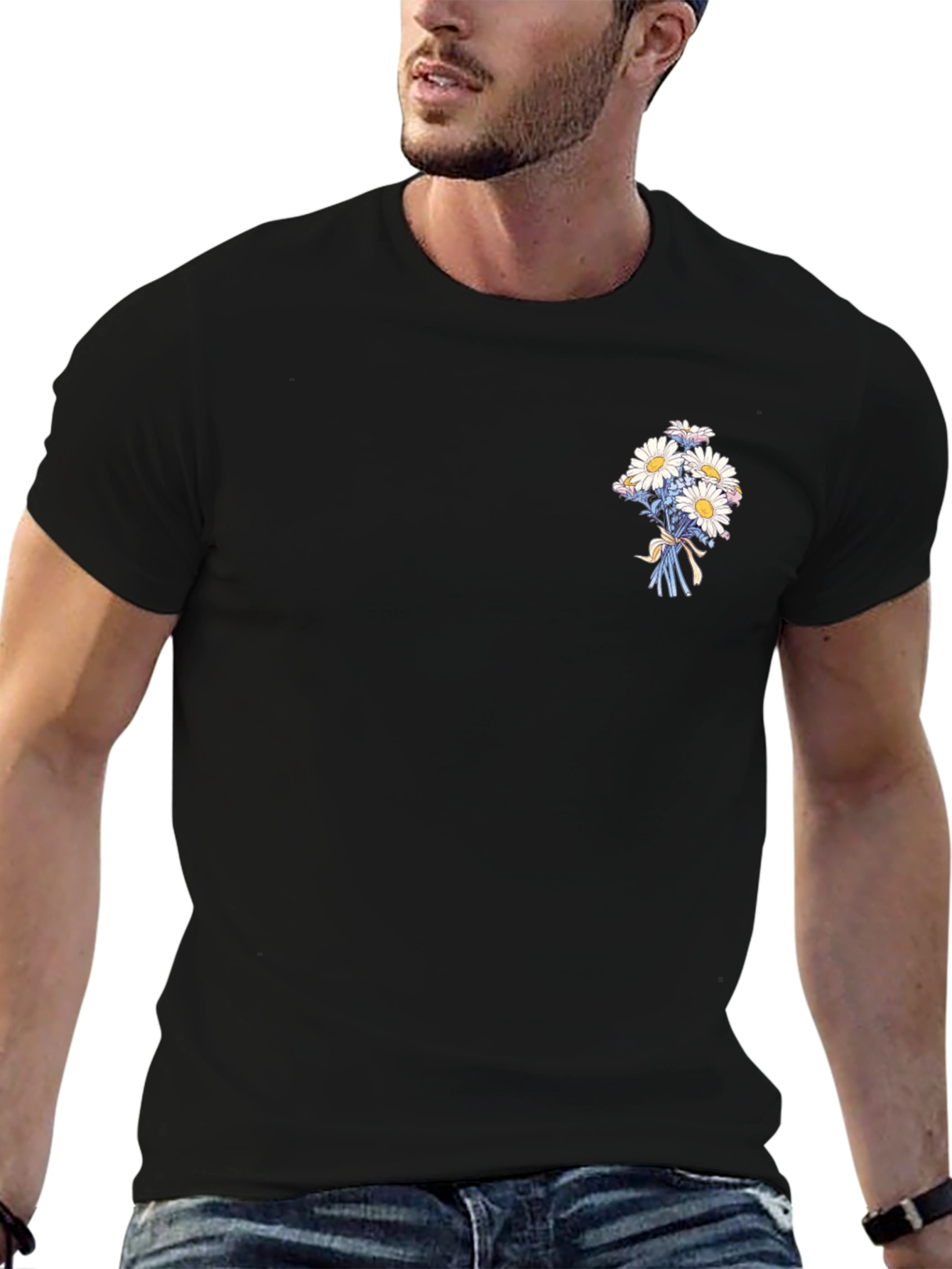 Daisy Bouquet Graphic Tee - Black Casual Shirt