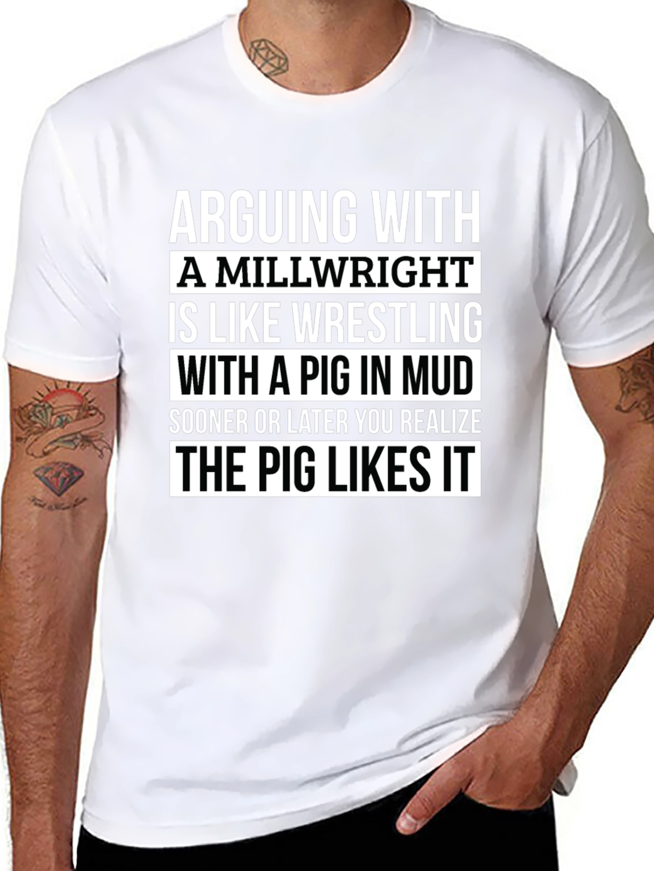 Arguing with Millwright T-Shirt Funny Pig in Mud Tee