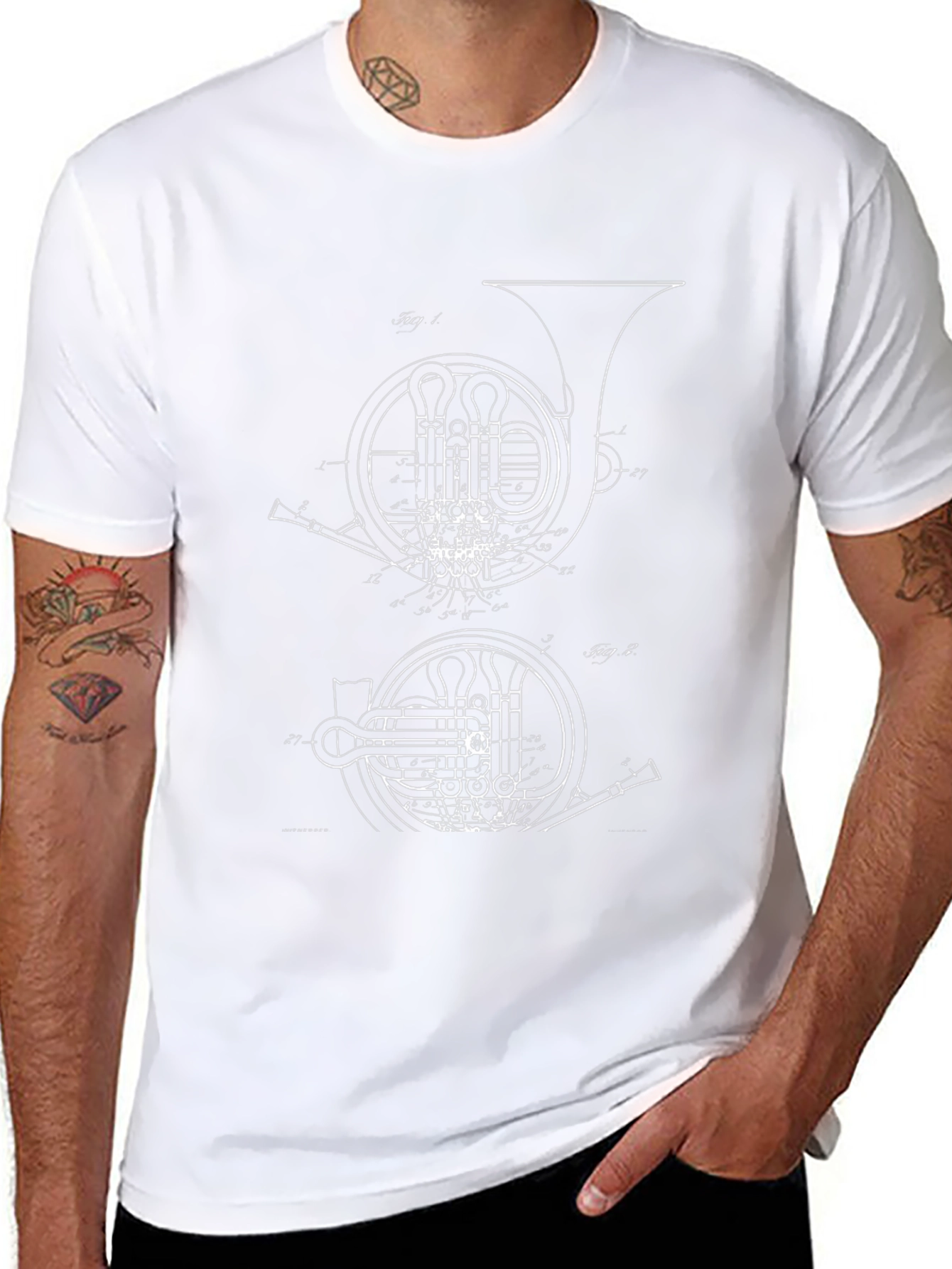 French Horn Blueprint T-Shirt - Music Lover Tee