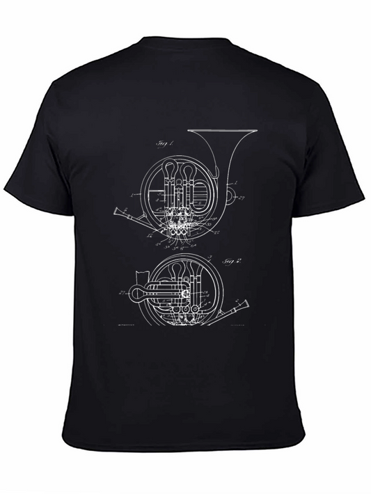French Horn Blueprint T-Shirt - Music Lover Tee