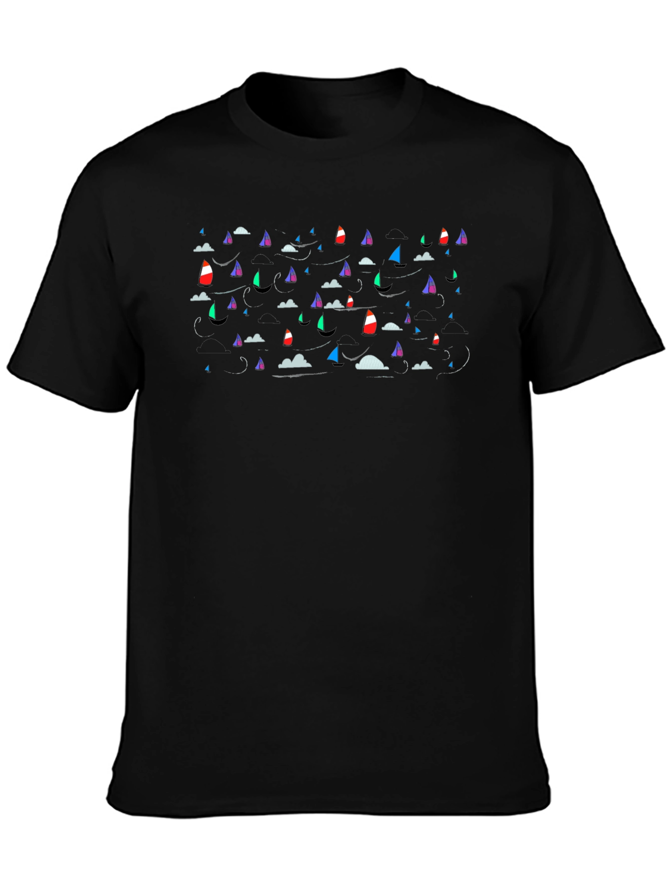 Sailboat Pattern Black T-Shirt