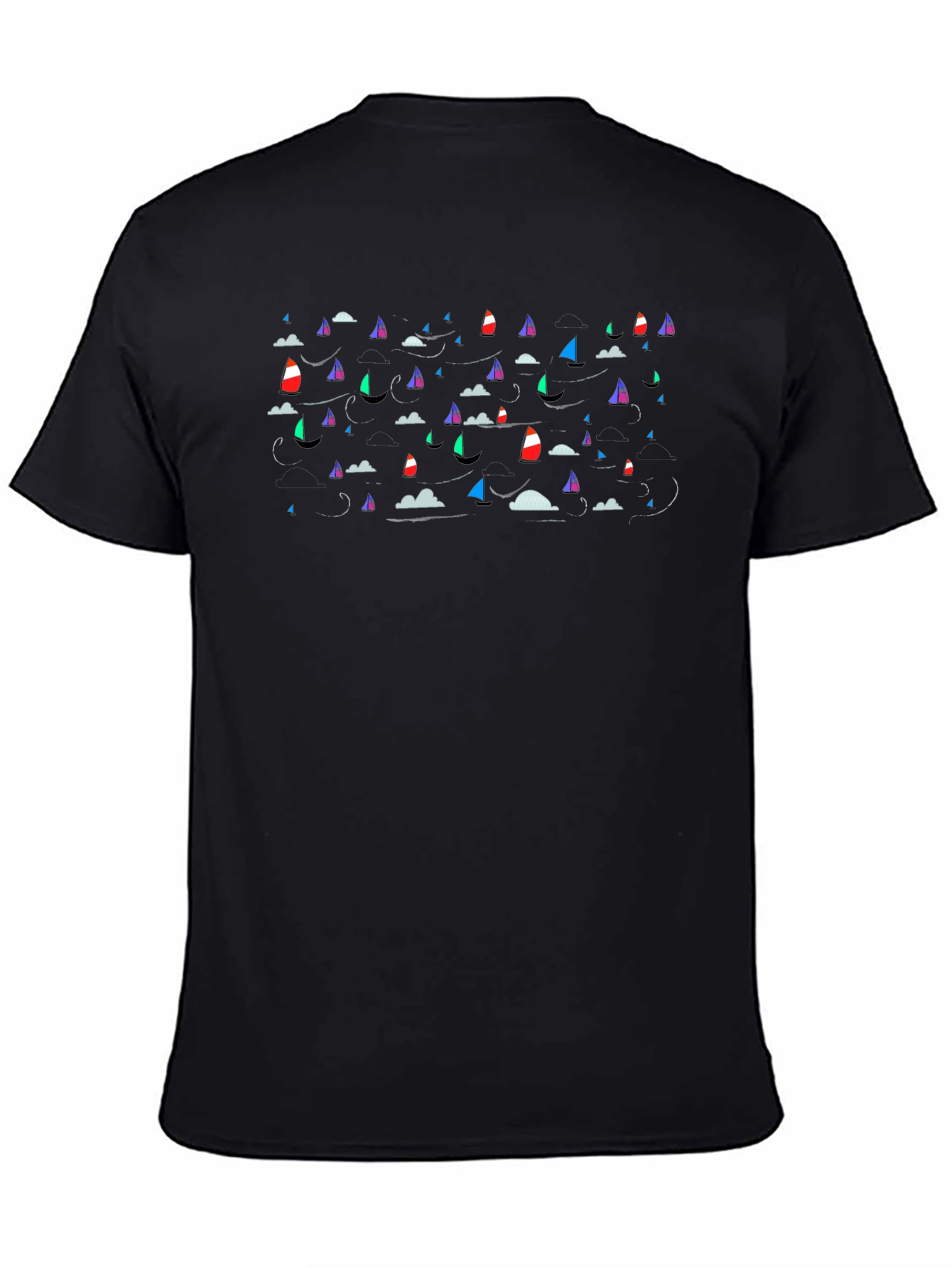 Sailboat Pattern Black T-Shirt