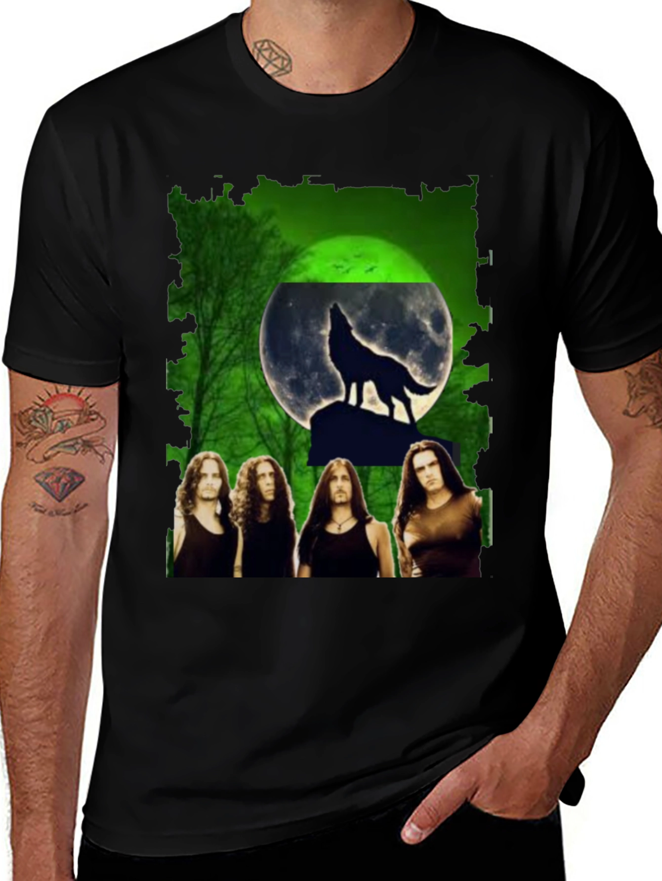 Wolf Moon Band Graphic Black T-Shirt
