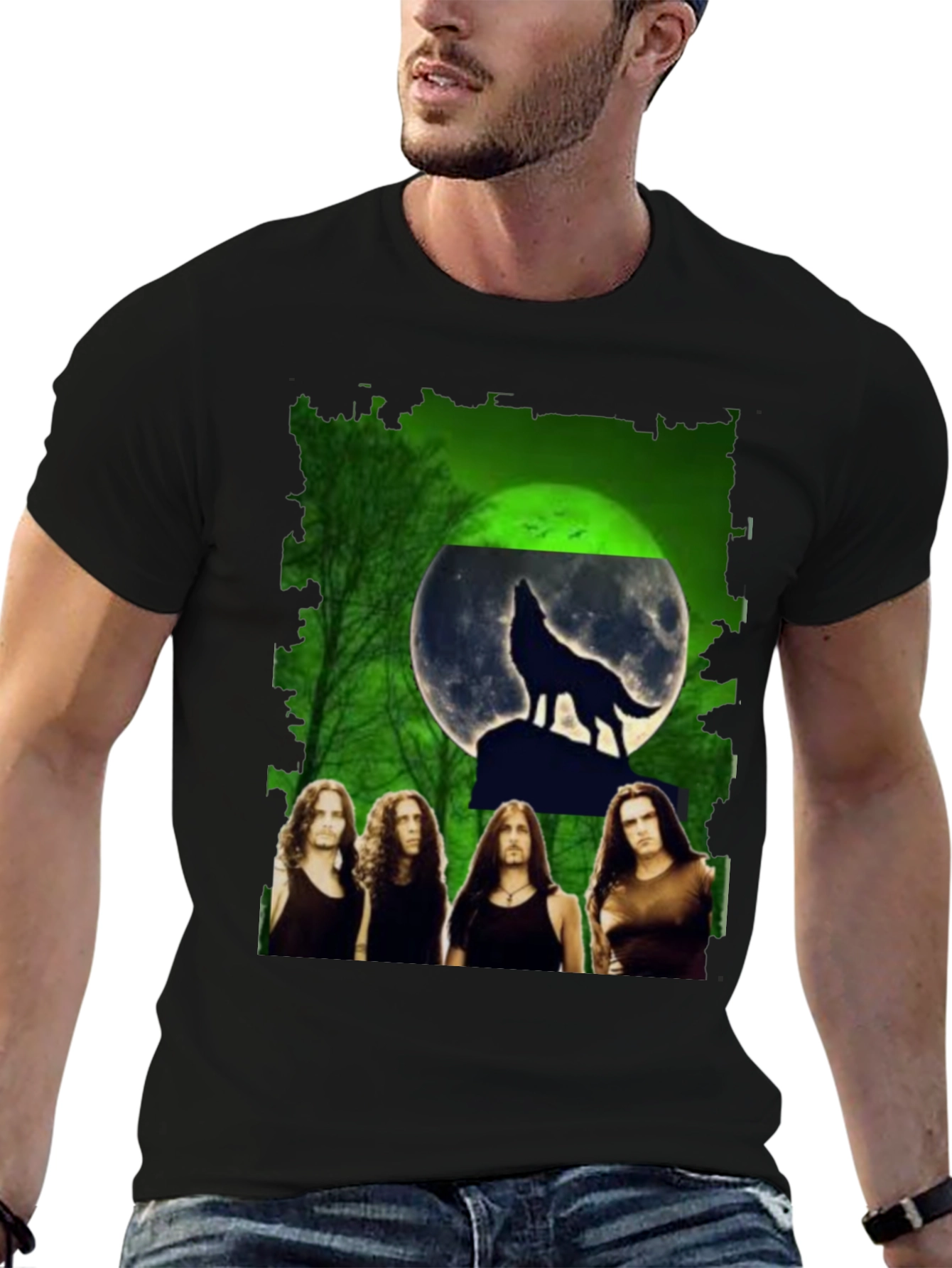 Wolf Moon Band Graphic Black T-Shirt
