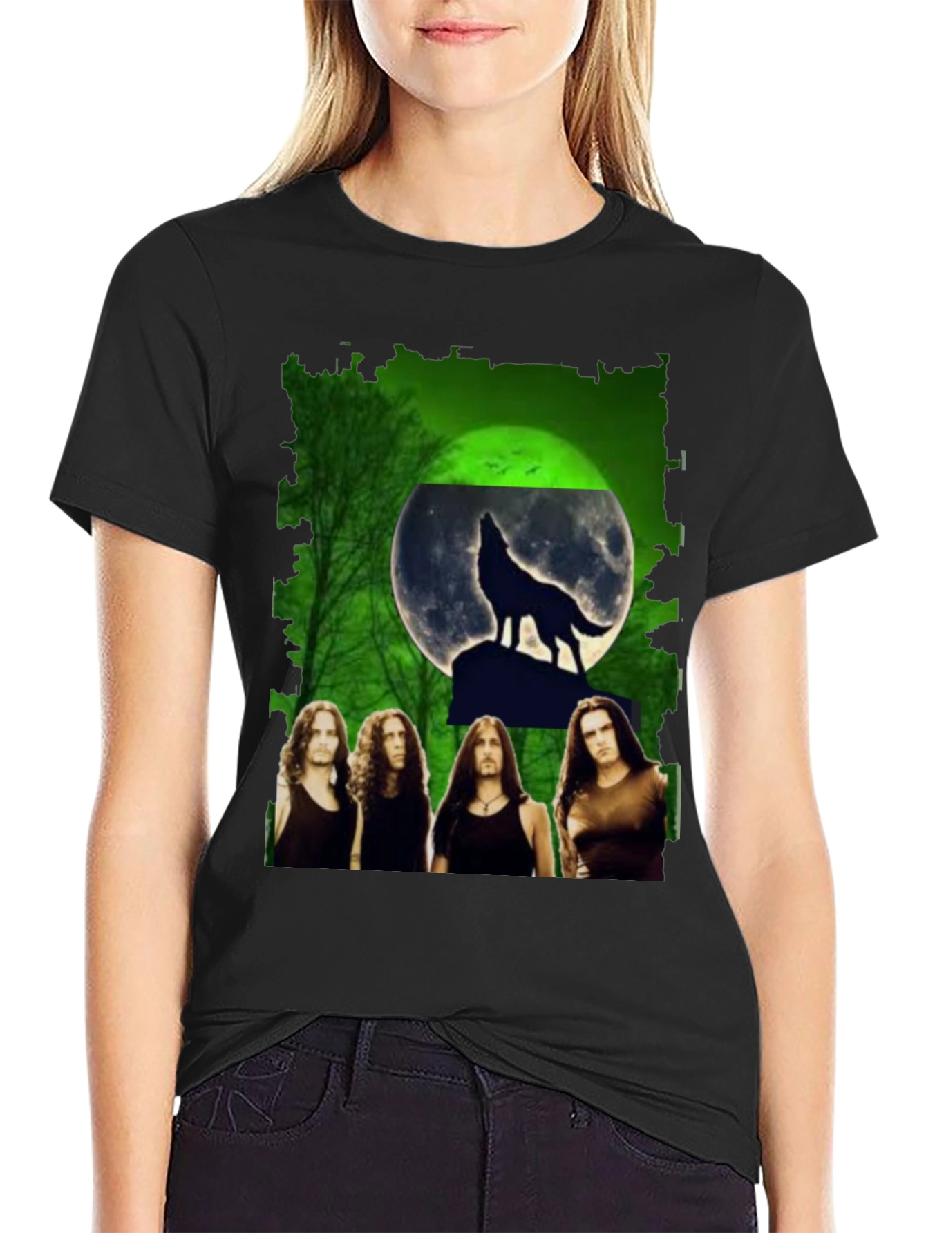 Wolf Moon Band Graphic Black T-Shirt