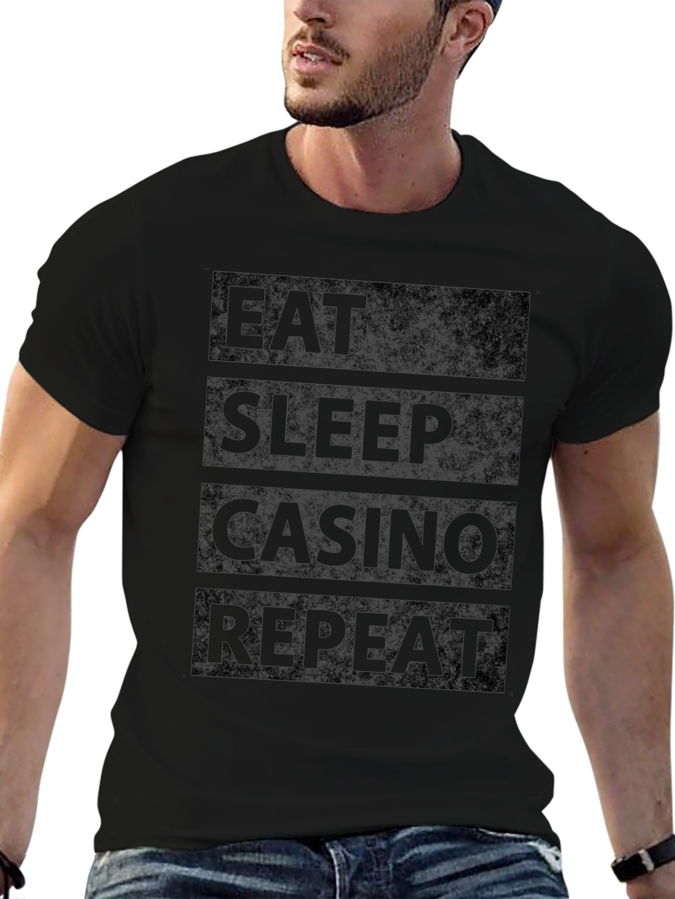 Eat Sleep Casino Repeat Black Graphic Tee