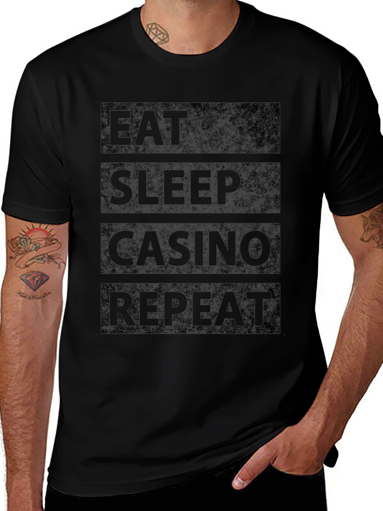 Eat Sleep Casino Repeat Black Graphic Tee