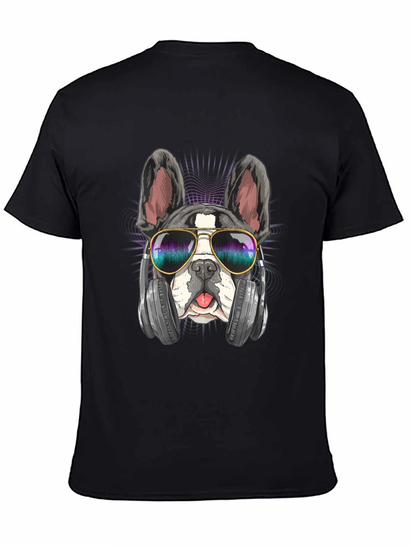 Cool Dog Graphic Tee: Music Lover Bulldog
