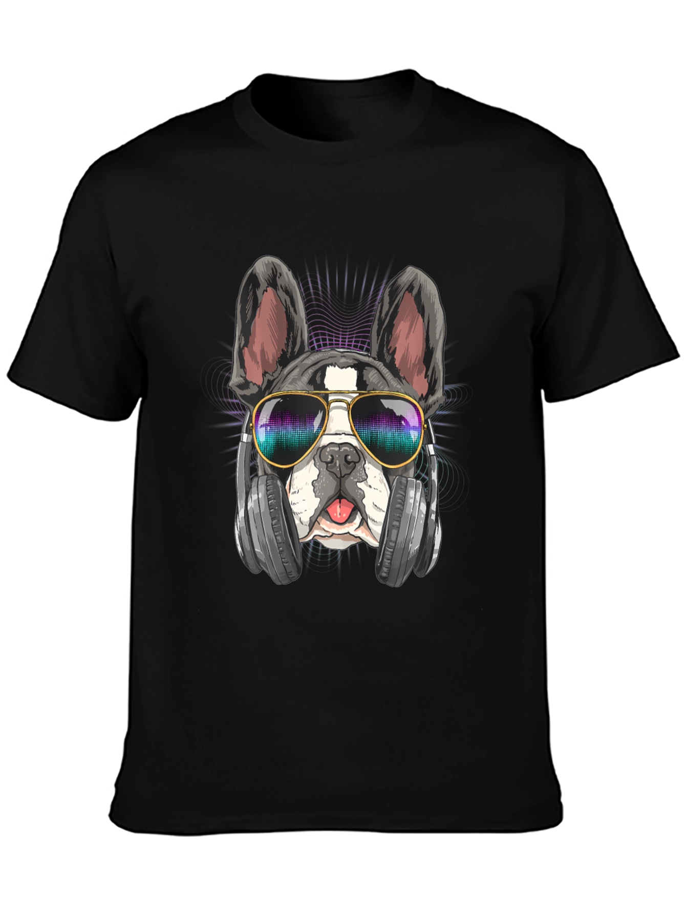 Cool Dog Graphic Tee: Music Lover Bulldog