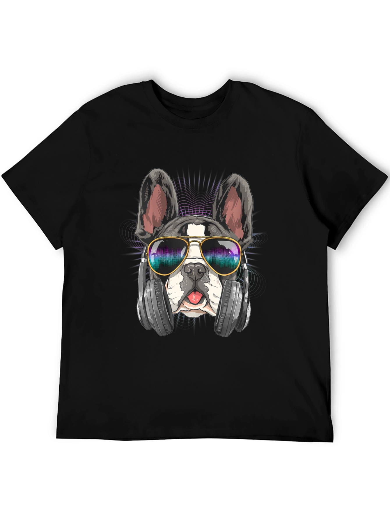 Cool Dog Graphic Tee: Music Lover Bulldog