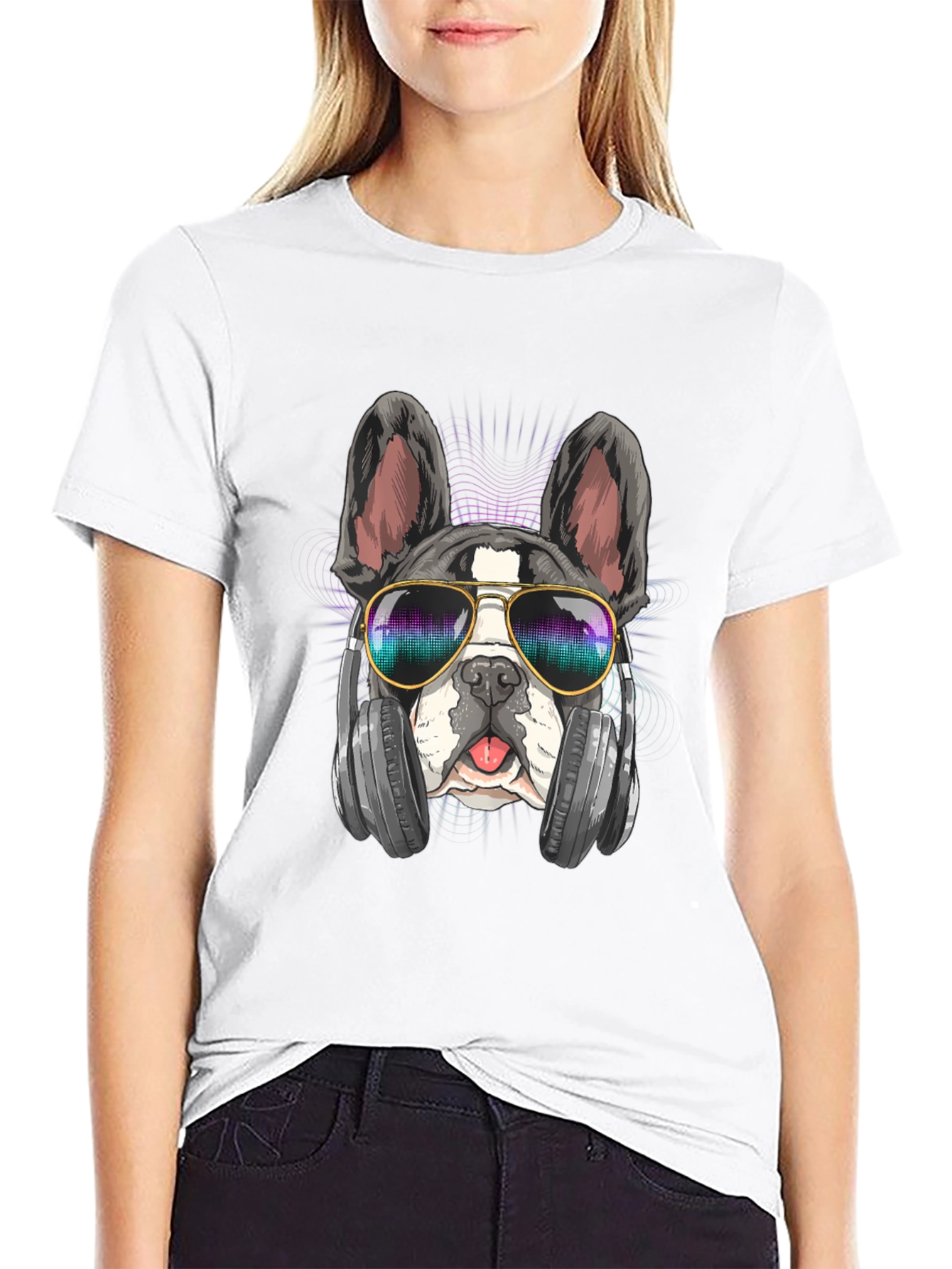 Cool Dog Graphic Tee: Music Lover Bulldog