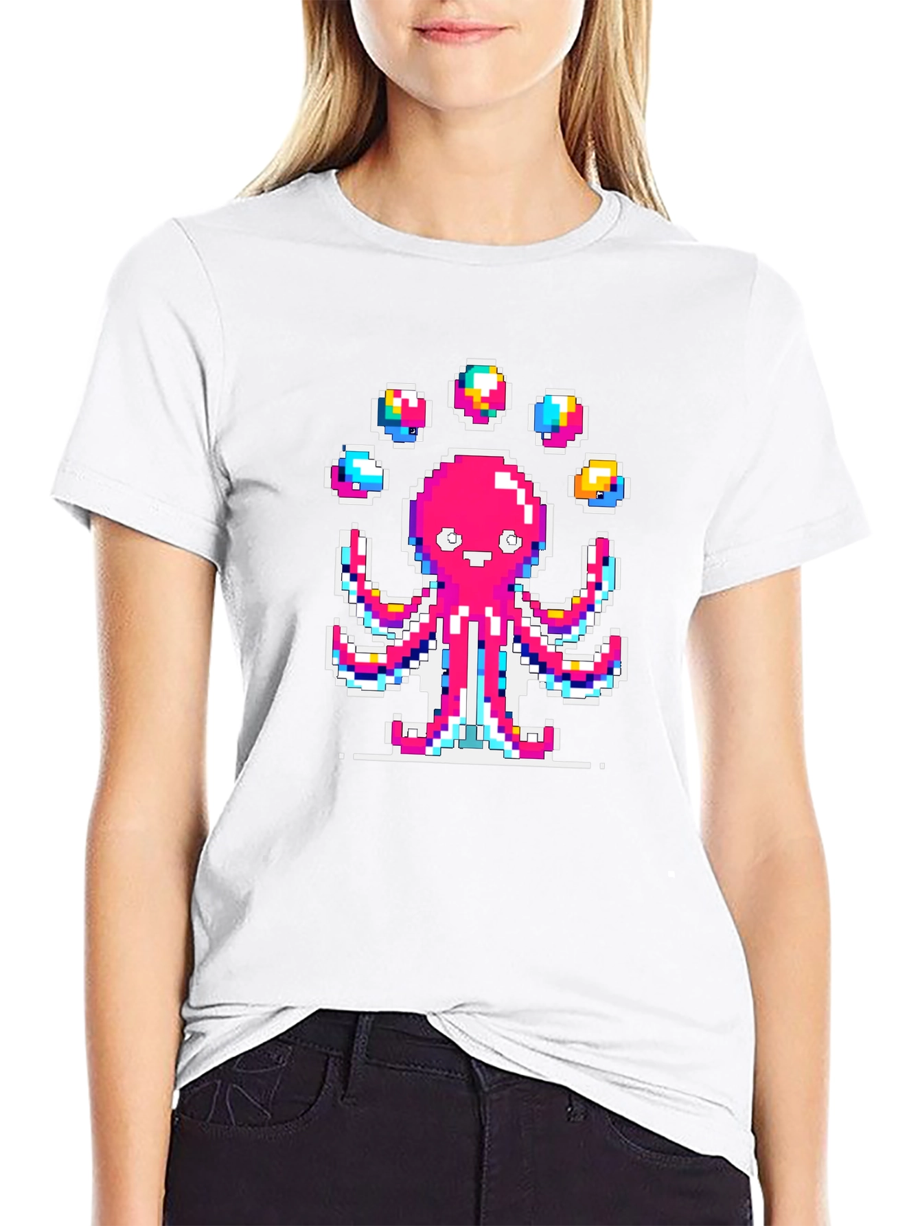 Pixel Art Octopus Juggling Graphic T-Shirt