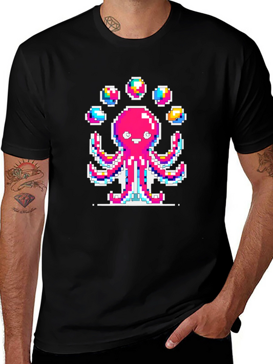 Pixel Art Octopus Juggling Graphic T-Shirt