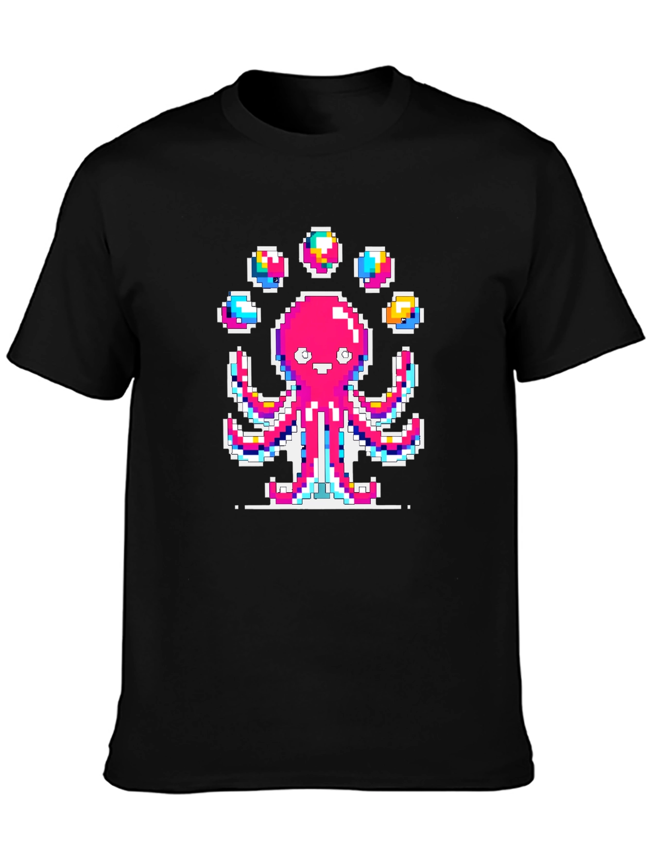 Pixel Art Octopus Juggling Graphic T-Shirt