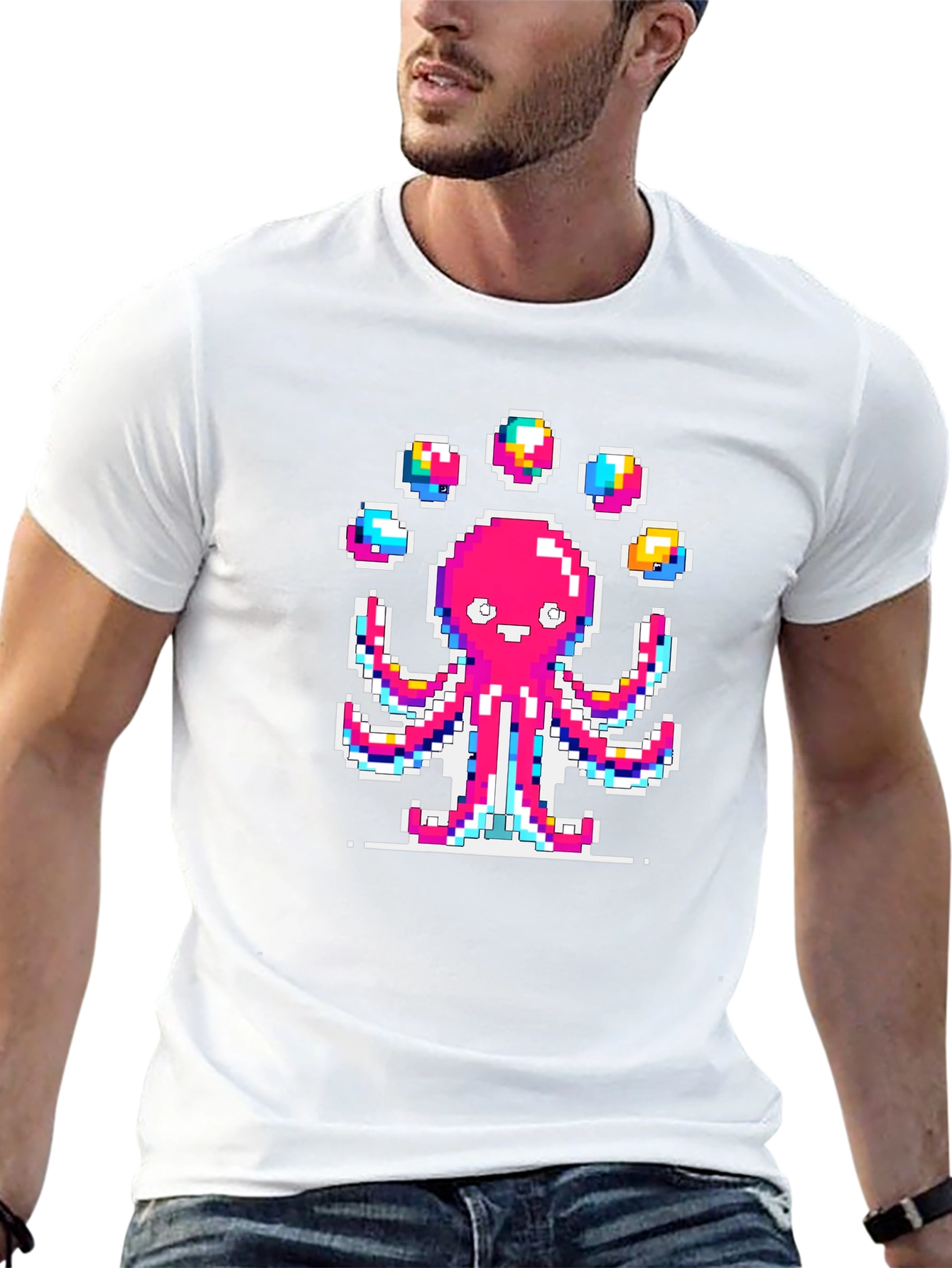 Pixel Art Octopus Juggling Graphic T-Shirt