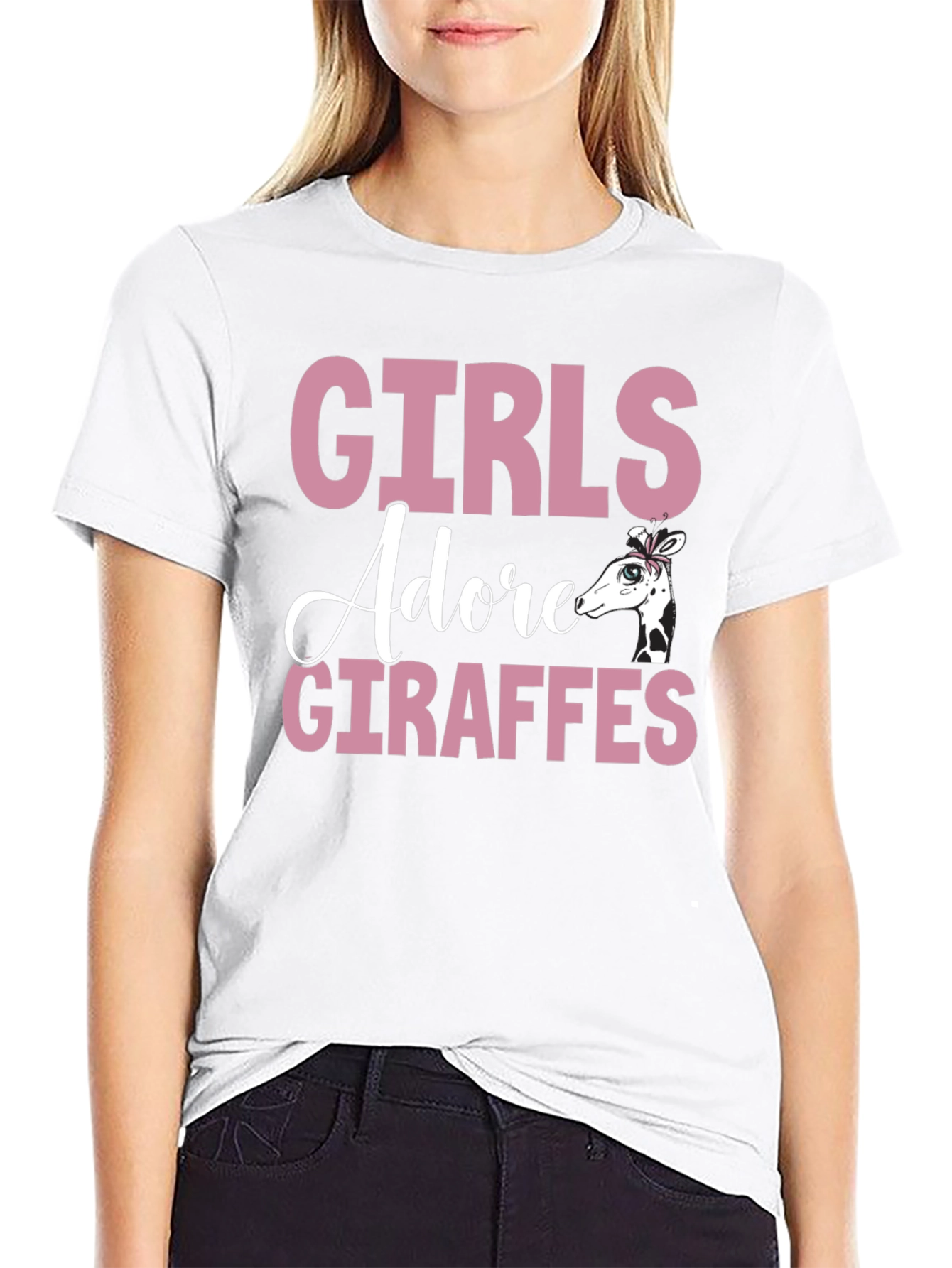 Girls Adore Giraffes Black T-Shirt Cute Giraffe Tee