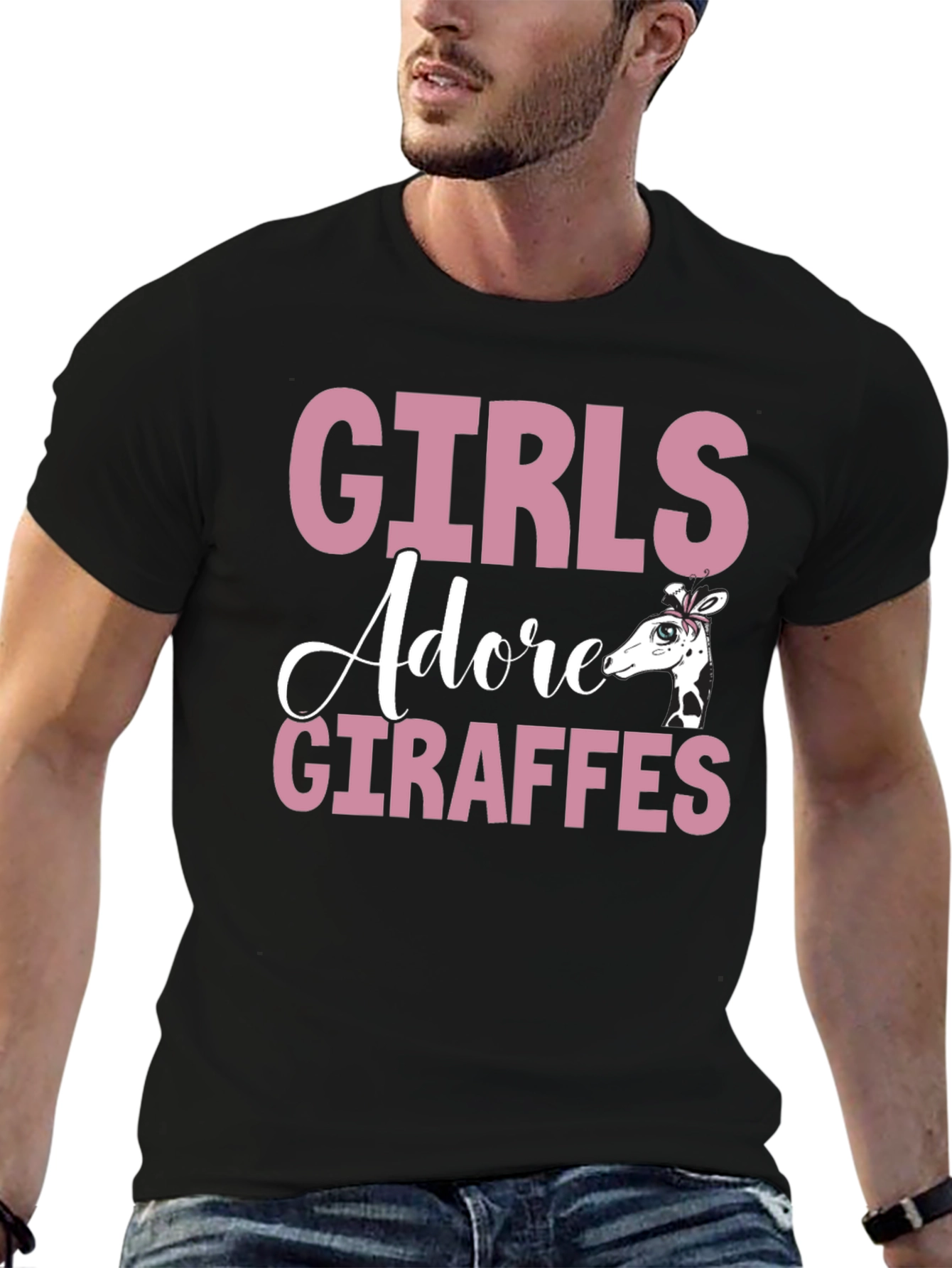 Girls Adore Giraffes Black T-Shirt Cute Giraffe Tee
