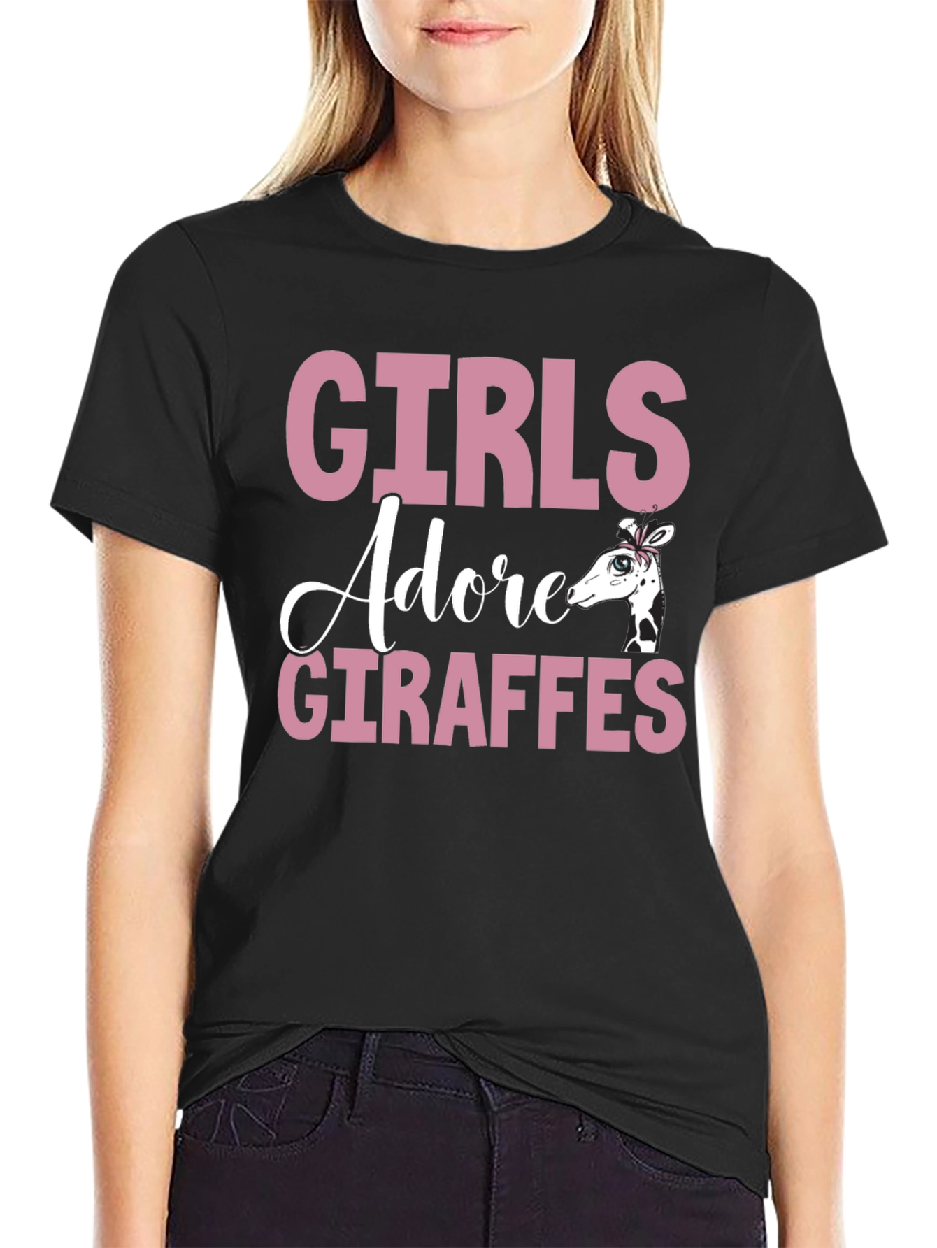 Girls Adore Giraffes Black T-Shirt Cute Giraffe Tee