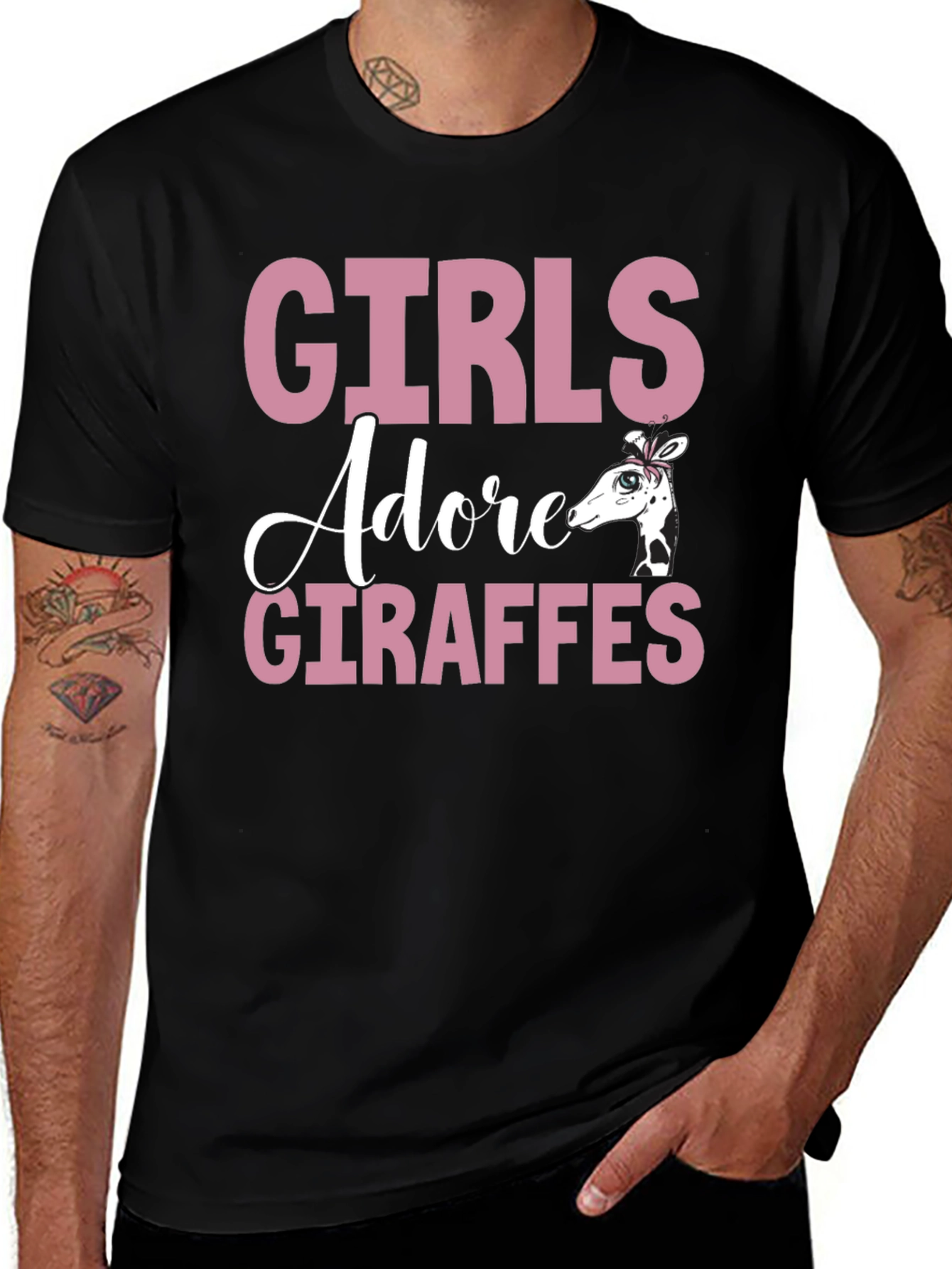 Girls Adore Giraffes Black T-Shirt Cute Giraffe Tee