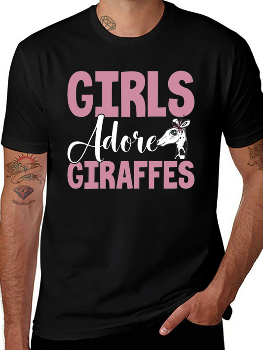 Girls Adore Giraffes Black T-Shirt Cute Giraffe Tee